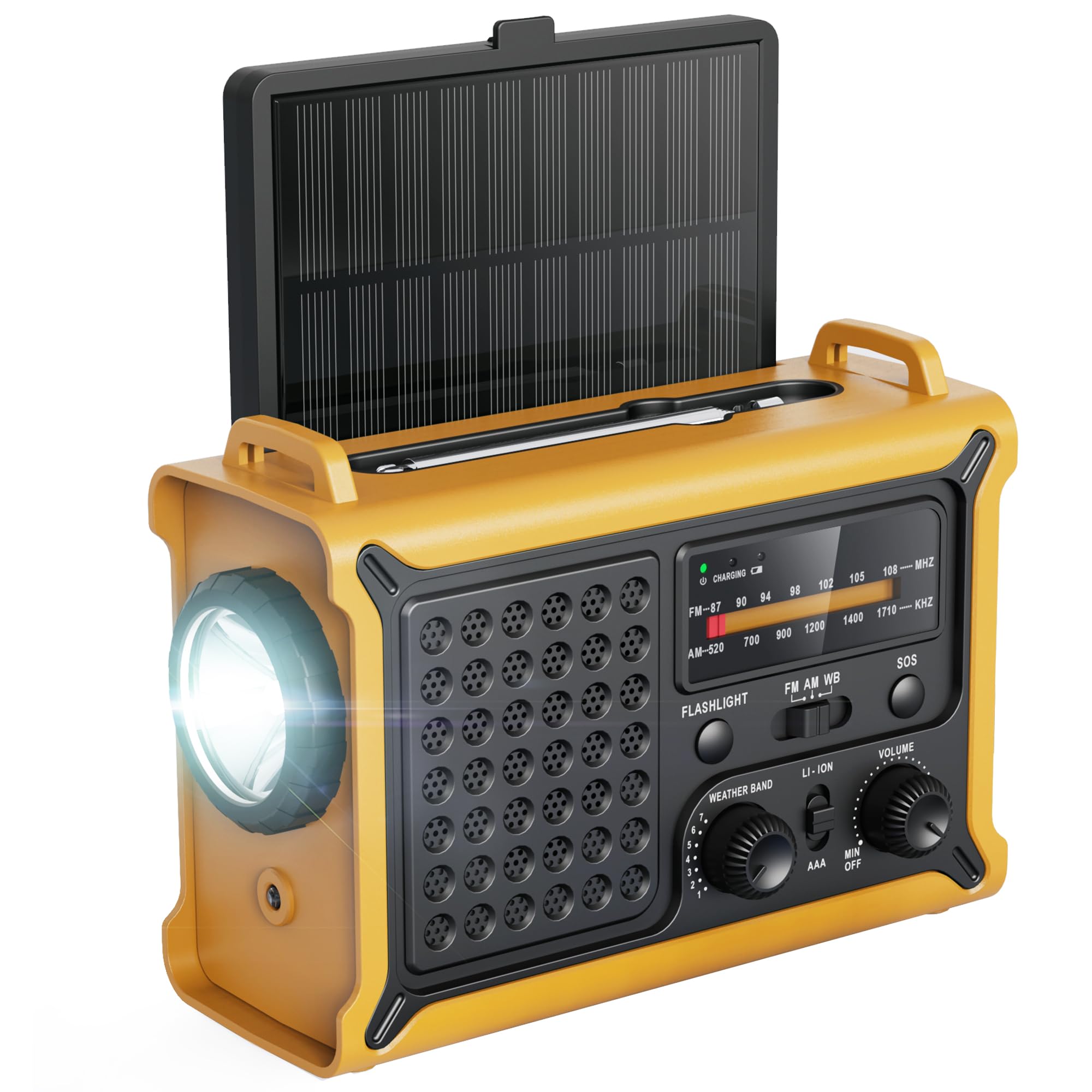 Raynic 12000mAh Emergency Radio, AM/FM/NOAA Hand Crank Radio with High-Efficiency Solar Panel, USB & USB-C Charging, LED Flashli