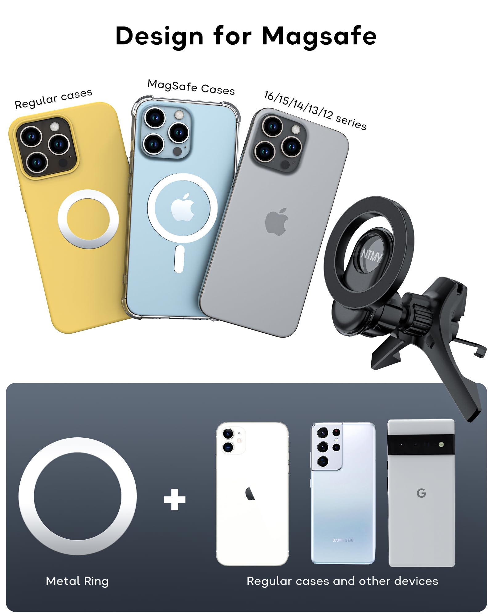 Ntmy For Iphone 16 Magsafe Car Mount - [24 Super Magnets] Magnetic Car Phone Mount, Air Vent Phone Holder Car, Car Accessories M