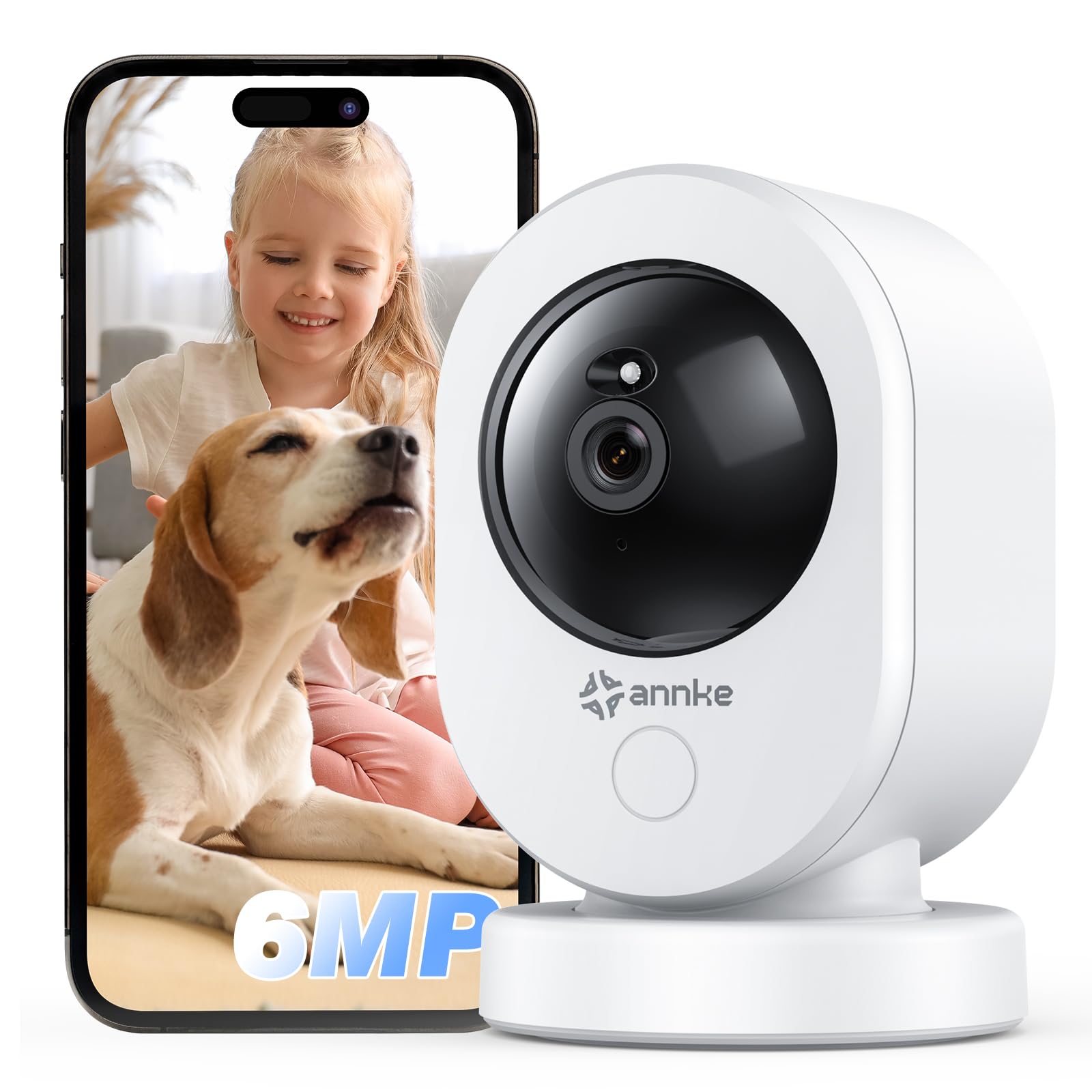 Annke 6Mp Indoor Security Camera, Crater Por Smart 2.4/5 Ghz Wifi Camera With Ptz, Night Vision, Two Way Audio, Smart Human Dete