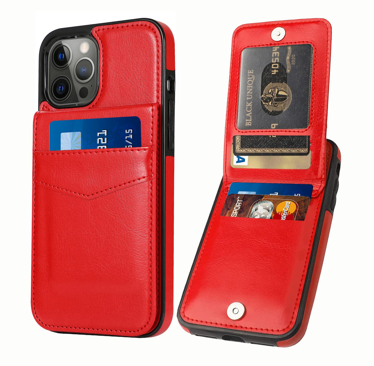 Seabaras Leather Wallet Case For Iphone 12 Wallet Case And Iphone 12 Pro Wallet Case With Credit Card Holder 6.1 Inch (Red)