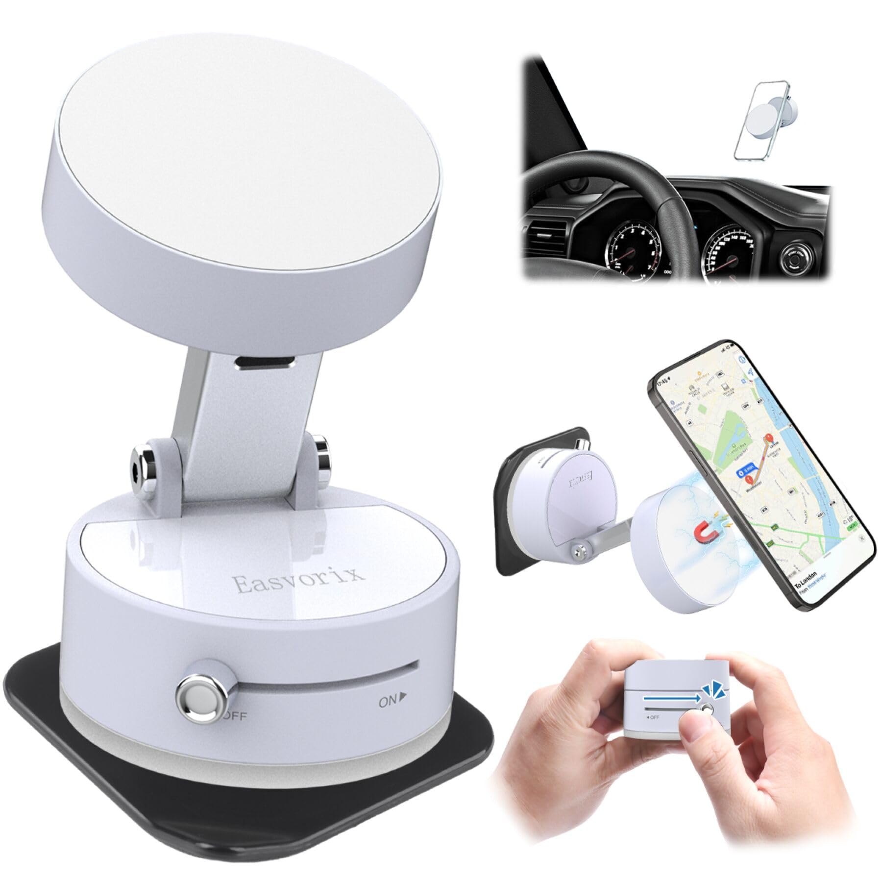 Easvorix Vacuum Magnetic Phone Holder With Metal Ring Compatible With Iphone 16 15 14 13 All Phone, Portable Universal Collapsib