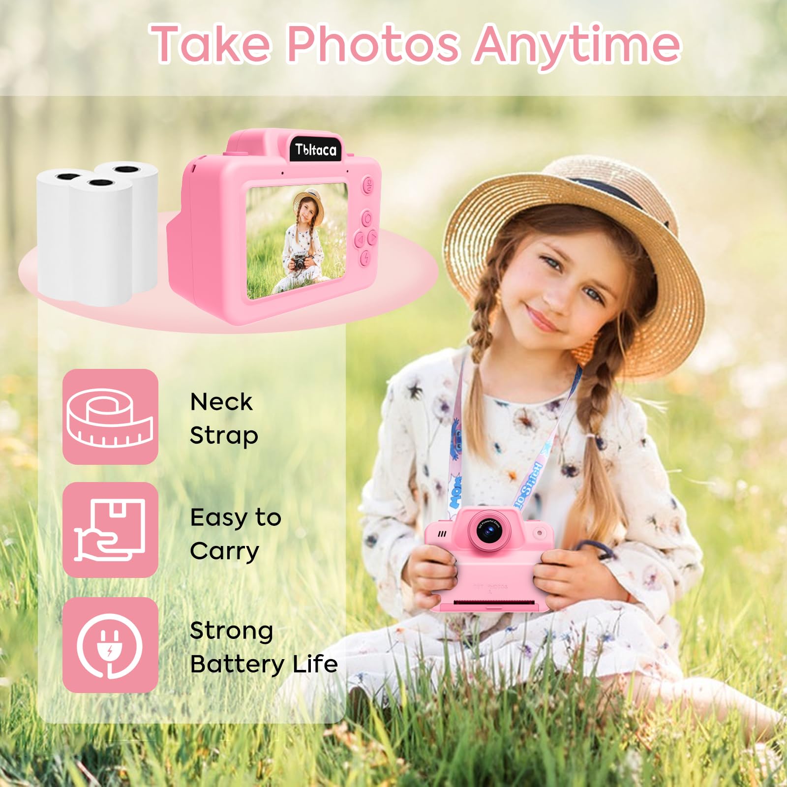 Kids Camera Instant Print Camera For Kids, Toddler Instant Camera For 3 4 5 6 7 8 9 10 Year Old Girls Christmas Birthday Gifts,