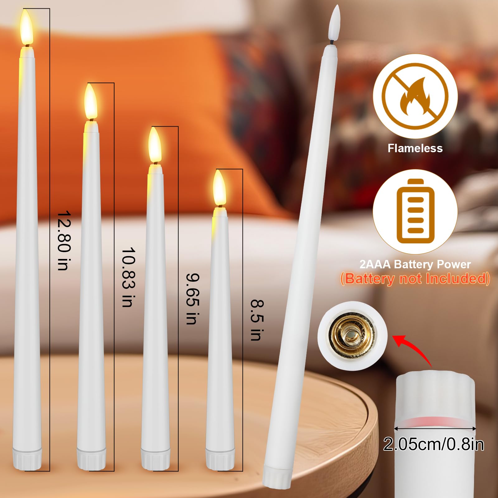 Rossesay 24 Pcs Flameless Led Taper Candles Battery Operated Candles 8.5'', 9.65'', 10.83'', 12.8'' Flameless Candlesticks Flick