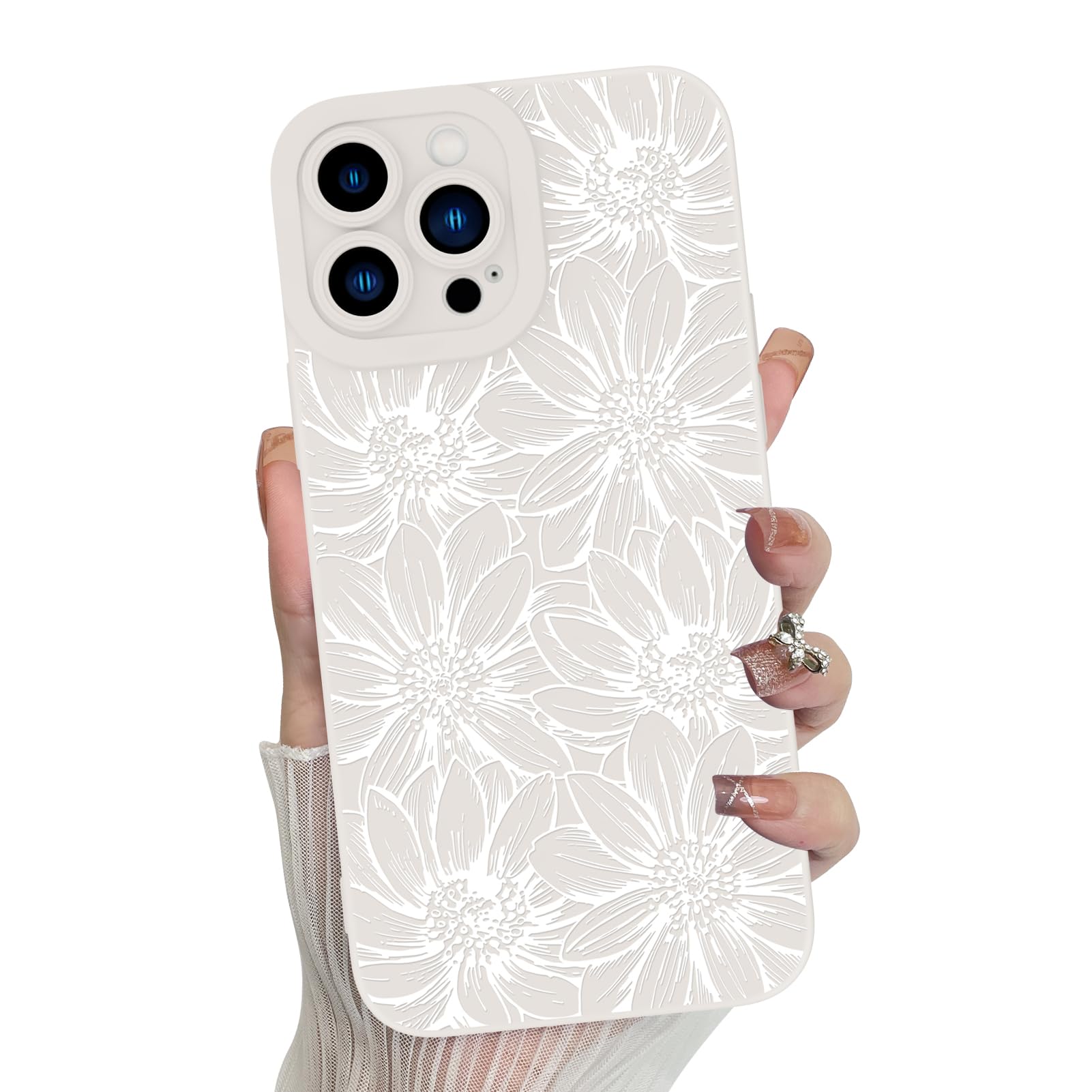 Mzelq For Iphone 14 Pro Case, Silicone Floral Flowers Sunflowers Cute Pattern, Camera Protection Soft Slim Phone Case For Iphone