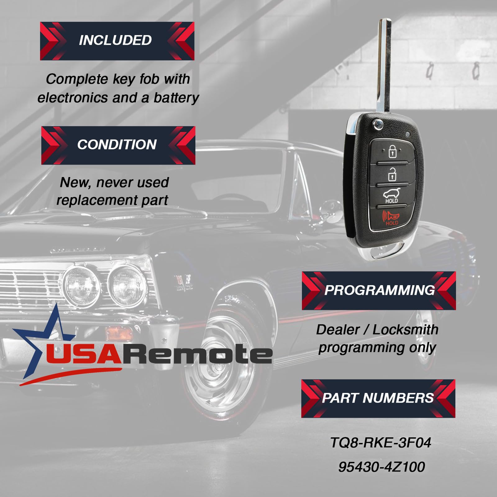 Flip Key Fits 2013-2015 Hyundai Santa Fe Keyless Entry Remote Fob (95430-4Z100, Tq8-Rke-3F04)