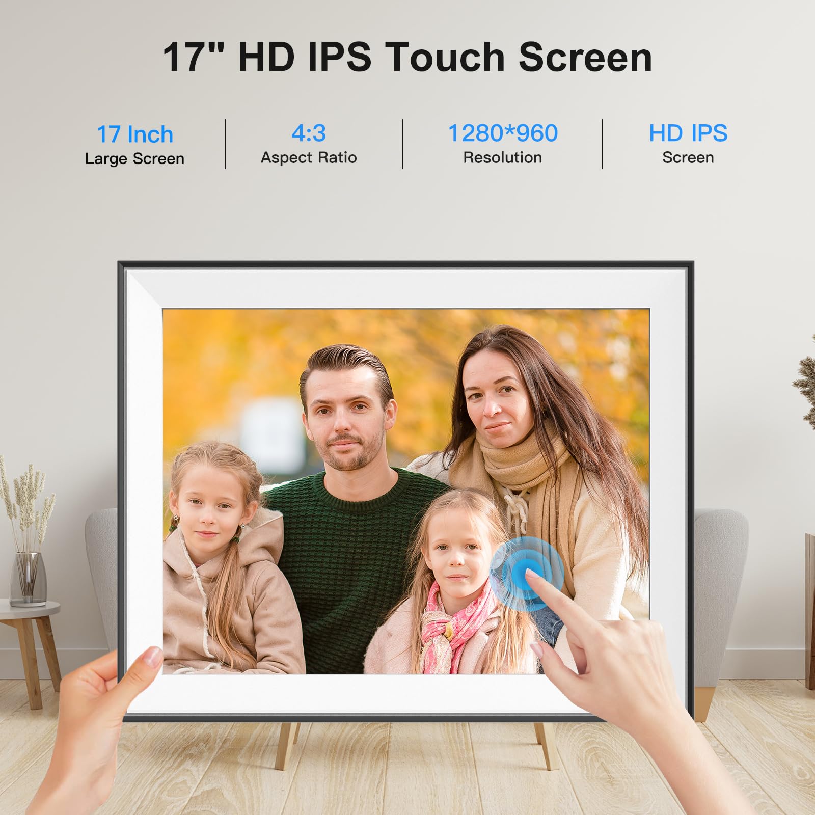 17-Inch Digital Picture Frame Large - 32Gb Digital Photo Frame Wall Mounted, Remote Control, Light Sensor, Full Functions, Share