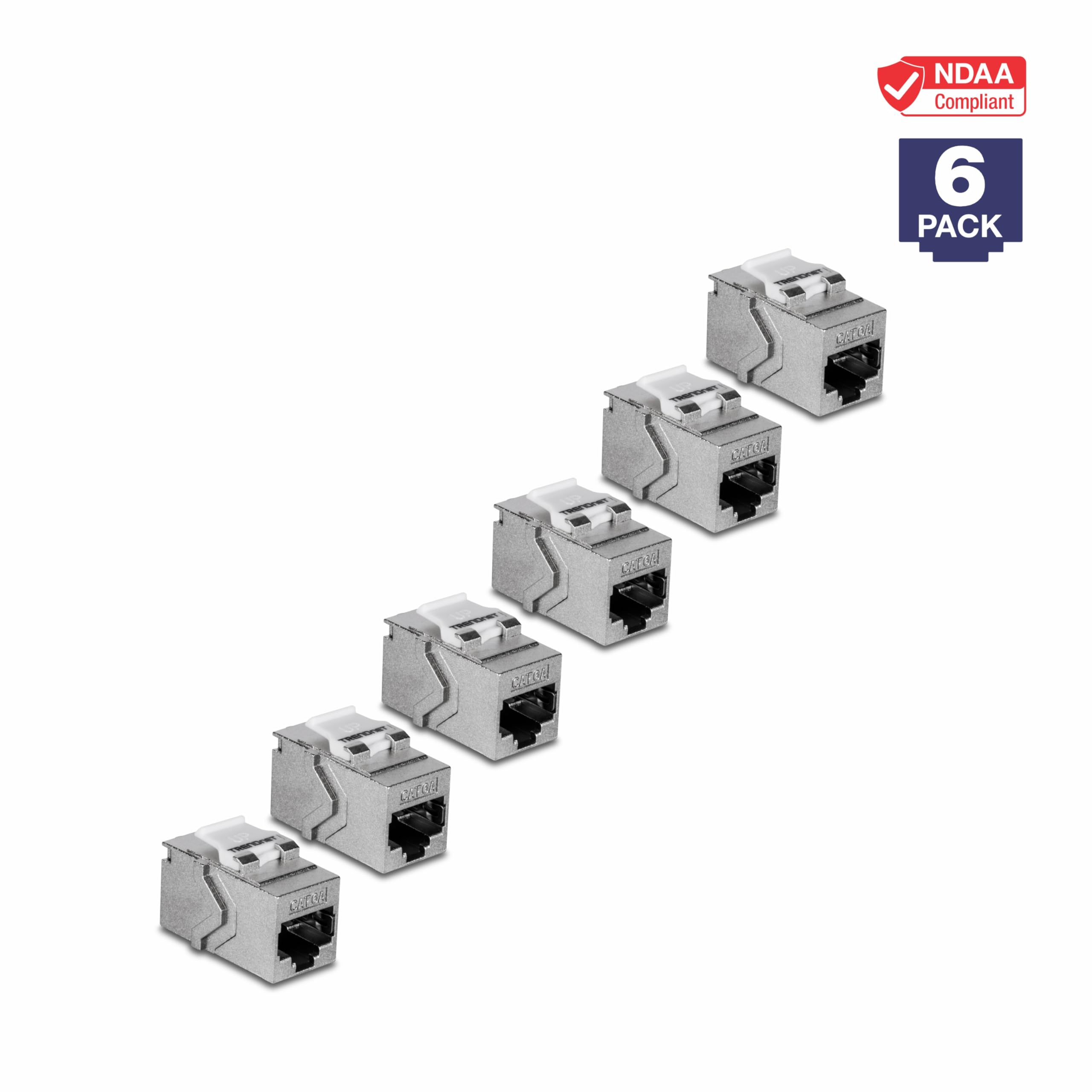 Trendnet Cat6A Rj45 Keystone Inline Coupler Keystone Jack, 6 Pack, Tc Kc06C6A, Keystone Jack Female To Female For Wall Plates & Blank Shielded Keystone Patch Panels, Silver