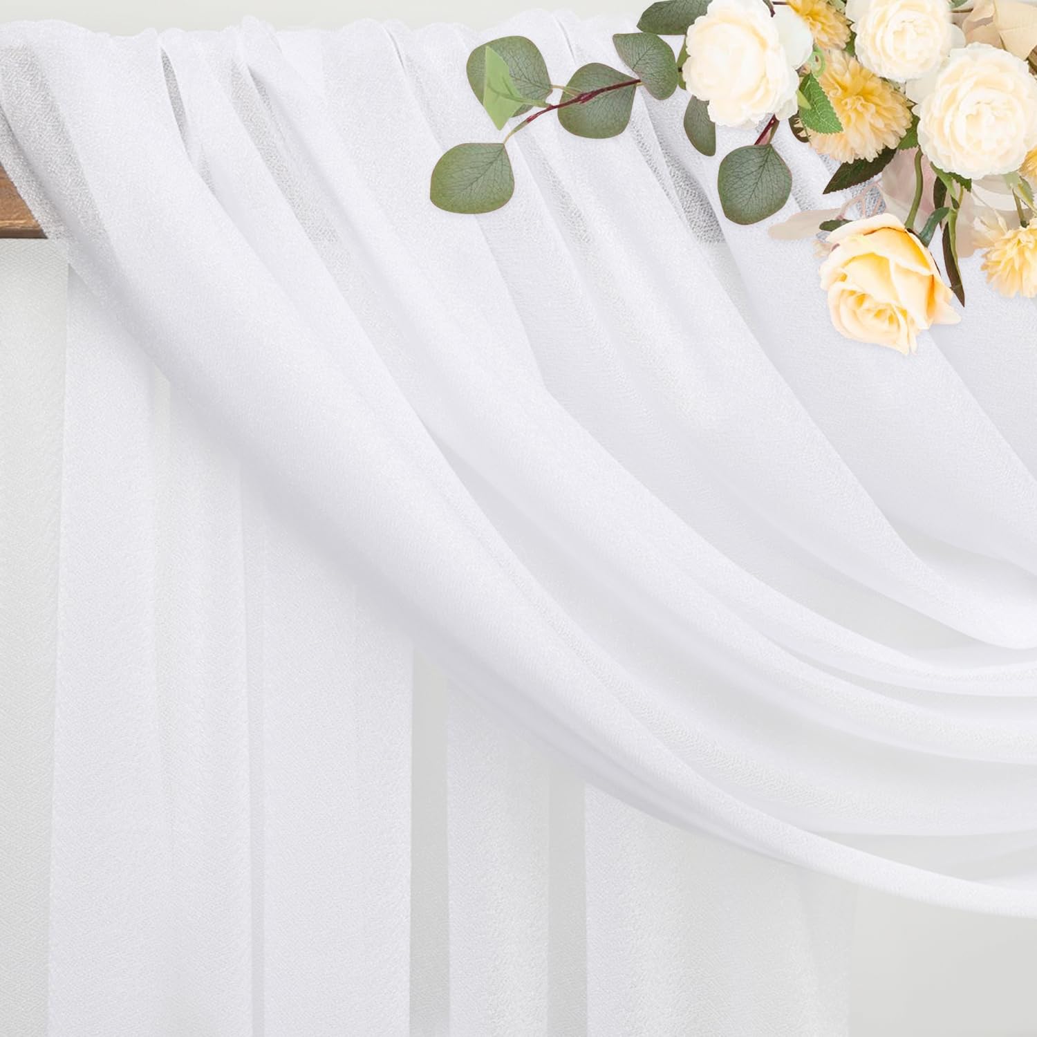 Wokceer Wedding Arch Draping Fabric 4 Panels 28.7 X 20Ft White Sheer Fabric Backdrop Arch Draping For Wedding Ceremony Birthday
