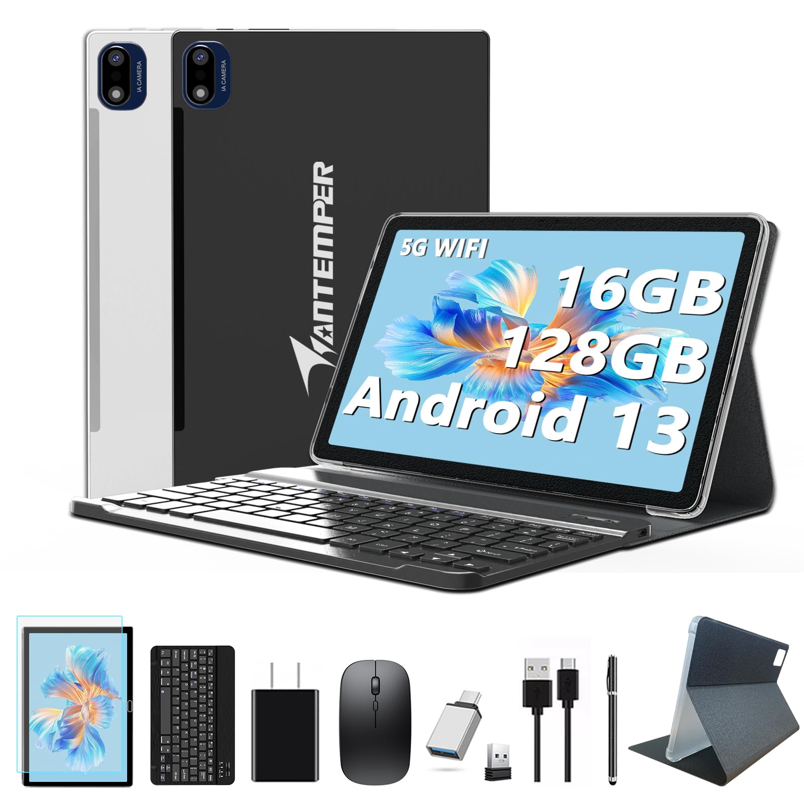 2024 Newest Android 13 Tablets 10 Inch, 5G Wifi Tablet Mit 16Gb Ram+128Gb Rom(1Tb Tf),2 In 1 Tablet With Keyboard Mouse Pen Octa