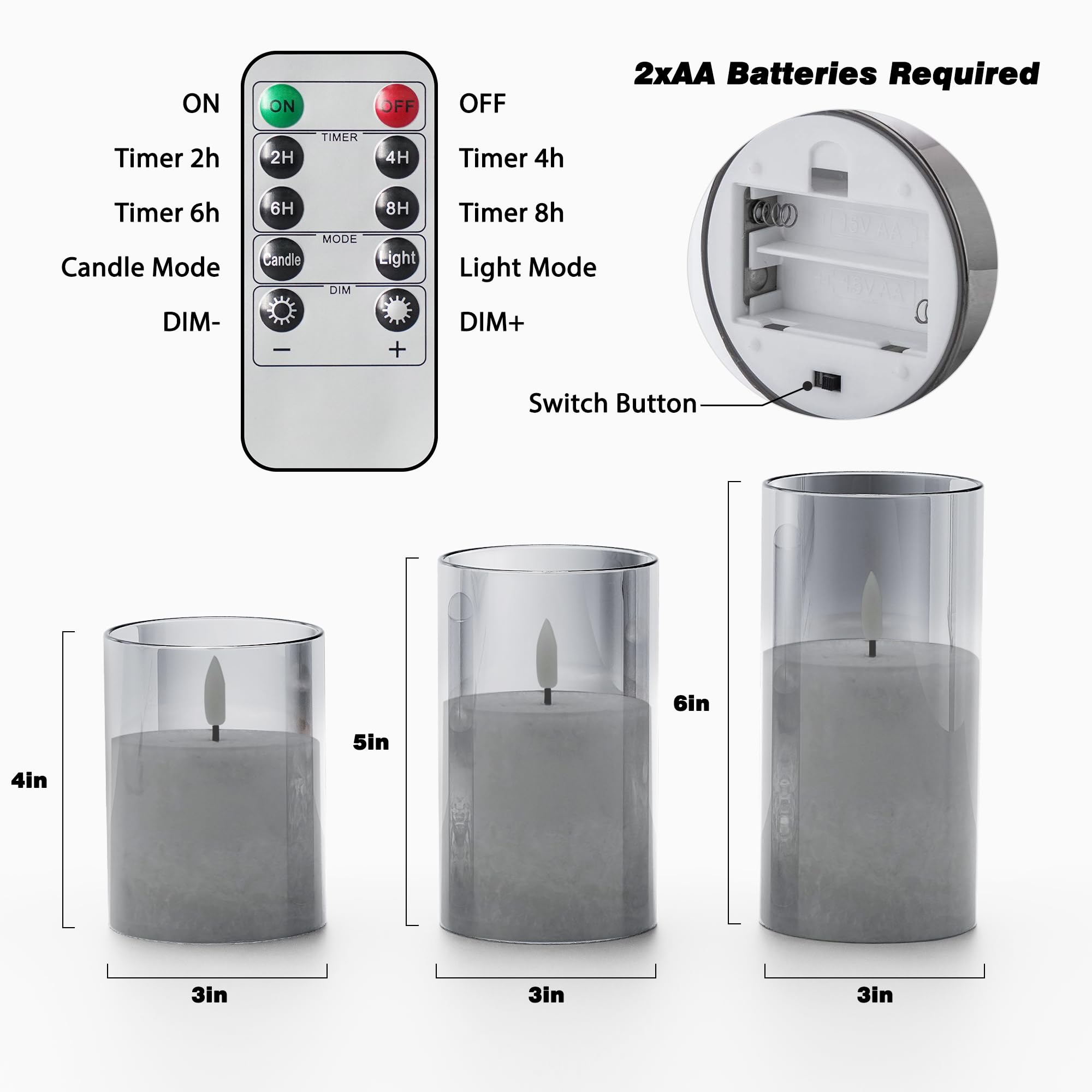 Viodaim Crystal Texture Design Flickering Flameless Candles With Remote & Timer, Real Wax Battery Operated Candles With Flickeri