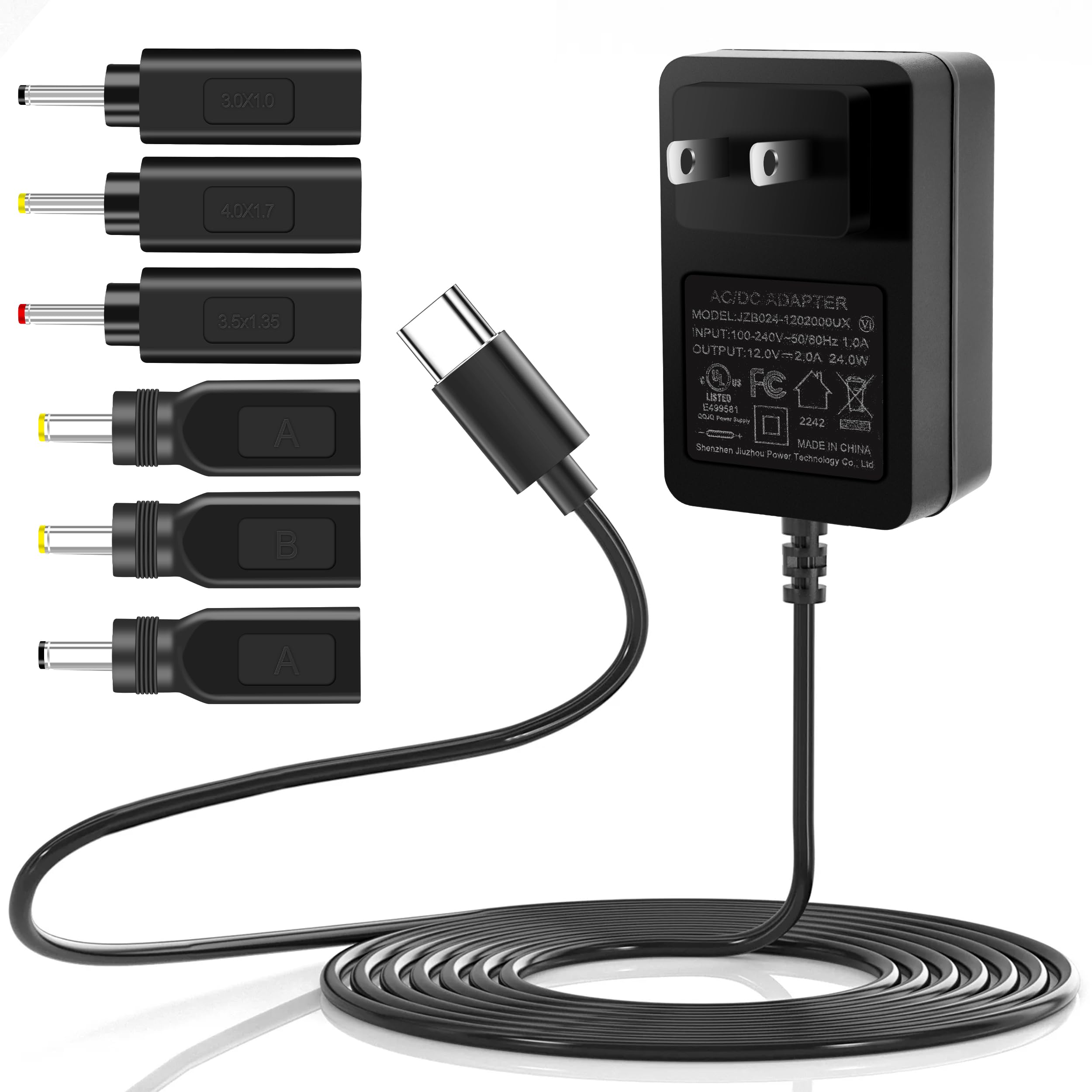 Type C Power Supply 12V 2A 24W Universal AC/DC Adapter 100240V 5060HZ Input Transformer DC 5.5X2.5MM 3.5X1.35MM Output Plug Wi