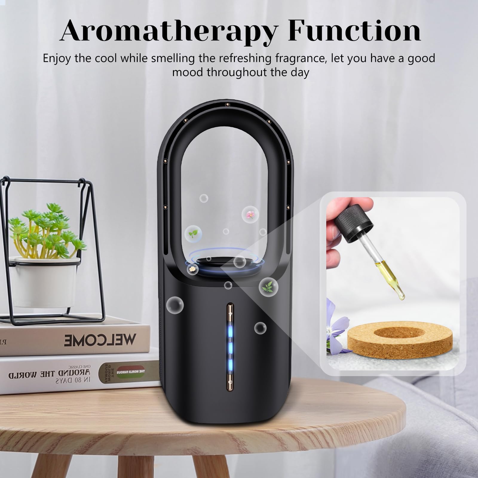 Sismel Desk Fan,Portable Fan 11.8 Inch,Bladeless Fan,Small Fan Quiet Table,Rechargeable Battery Operated Fan With 3 Cooling Spee