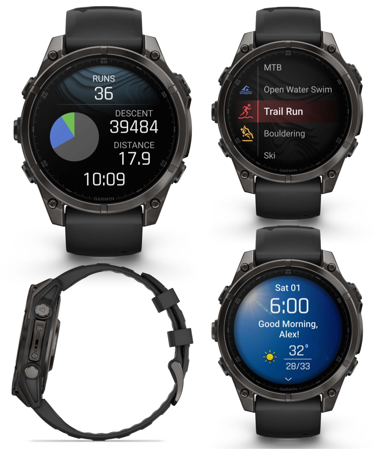 Wearable4U Garmin Fenix 8 - 47 Mm, Amoled Sapphire Multisport Gps Smartwatch,Carbon Gray Dlc Titanium With Black/Pebble Gray Sil