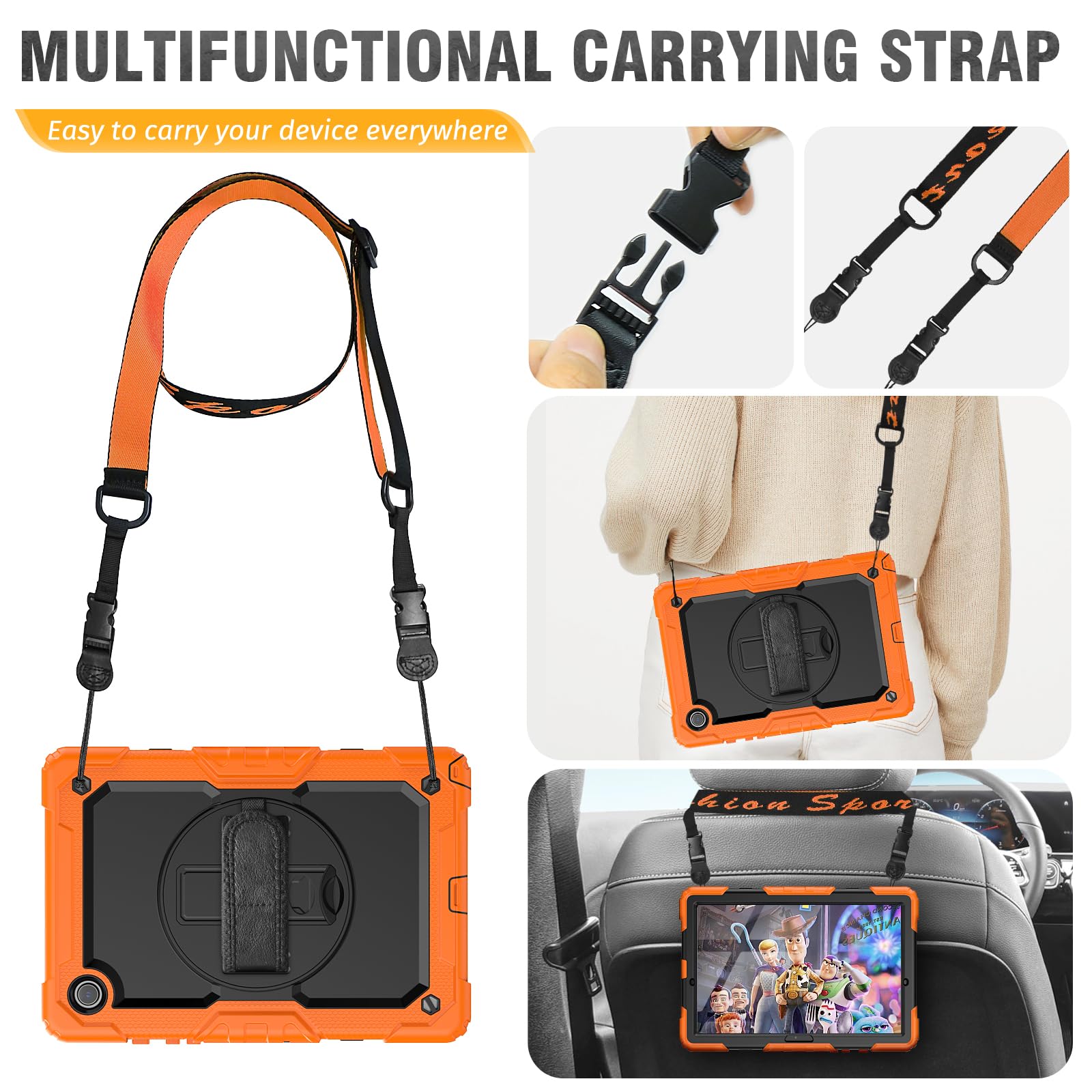 Hxcaseac Case For Samsung Tab A7 Lite 8.7 Inch T220/T225/T227 With Screen Protector Pen Holder [360 Rotating Hand Strap] &Stand,