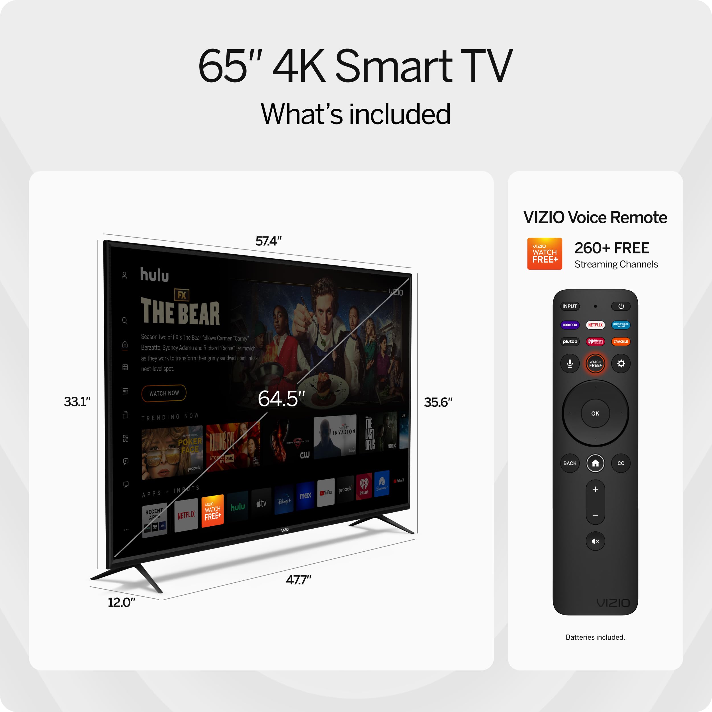 Vizio 65 Inch V Series 4K Uhd Led Smart Tv With Voice Remote, Dolby Vision, Hdr10+, Alexa Compatibility, V655 J09, 2022 Model