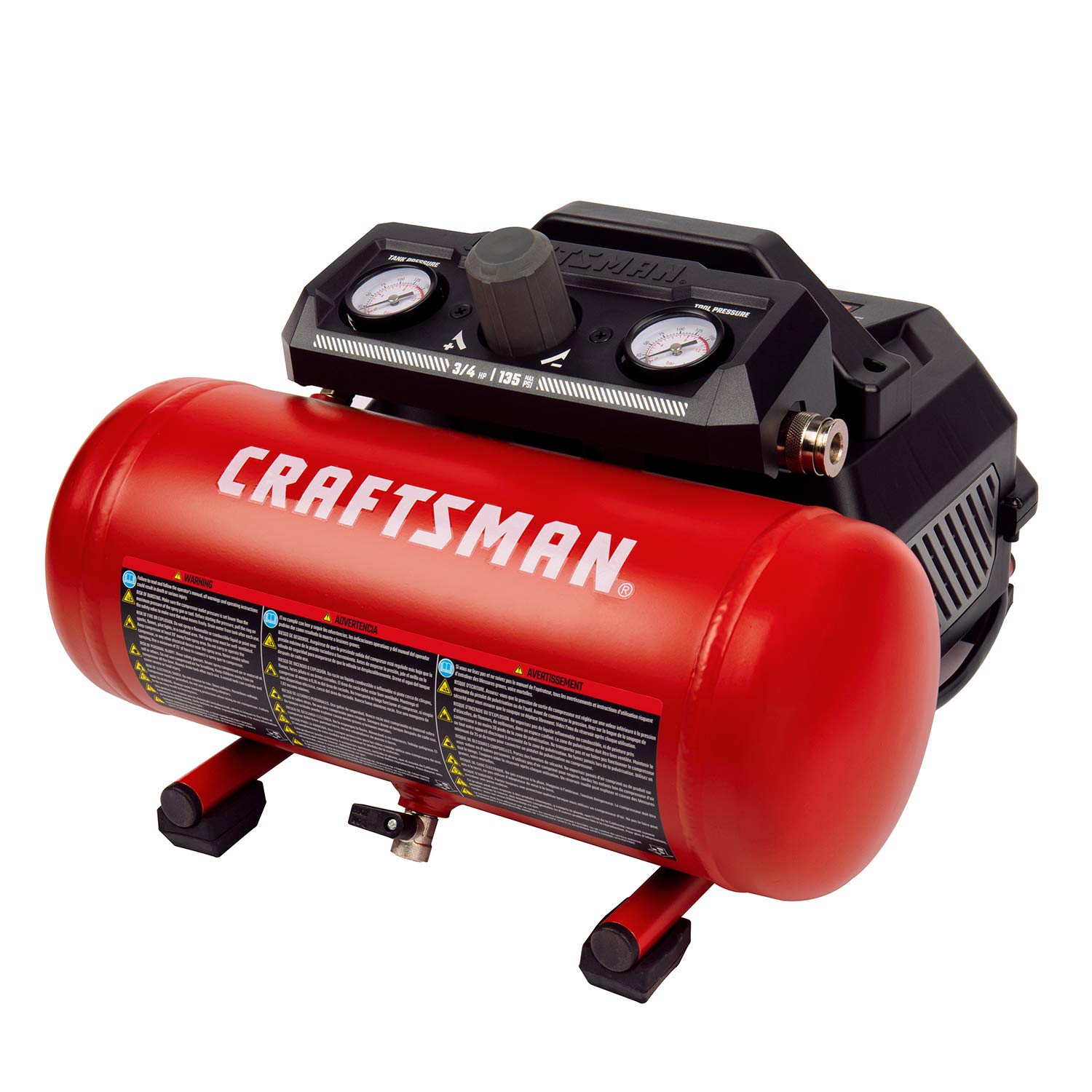 Craftsman Air Compressor, 1.5 Gallon 3/4 Hp Max 135 Psi Pressure, 1.5 Cfm@90Psi And 2.2 Cfm@40Psi, Stainless Steel Portable Oil