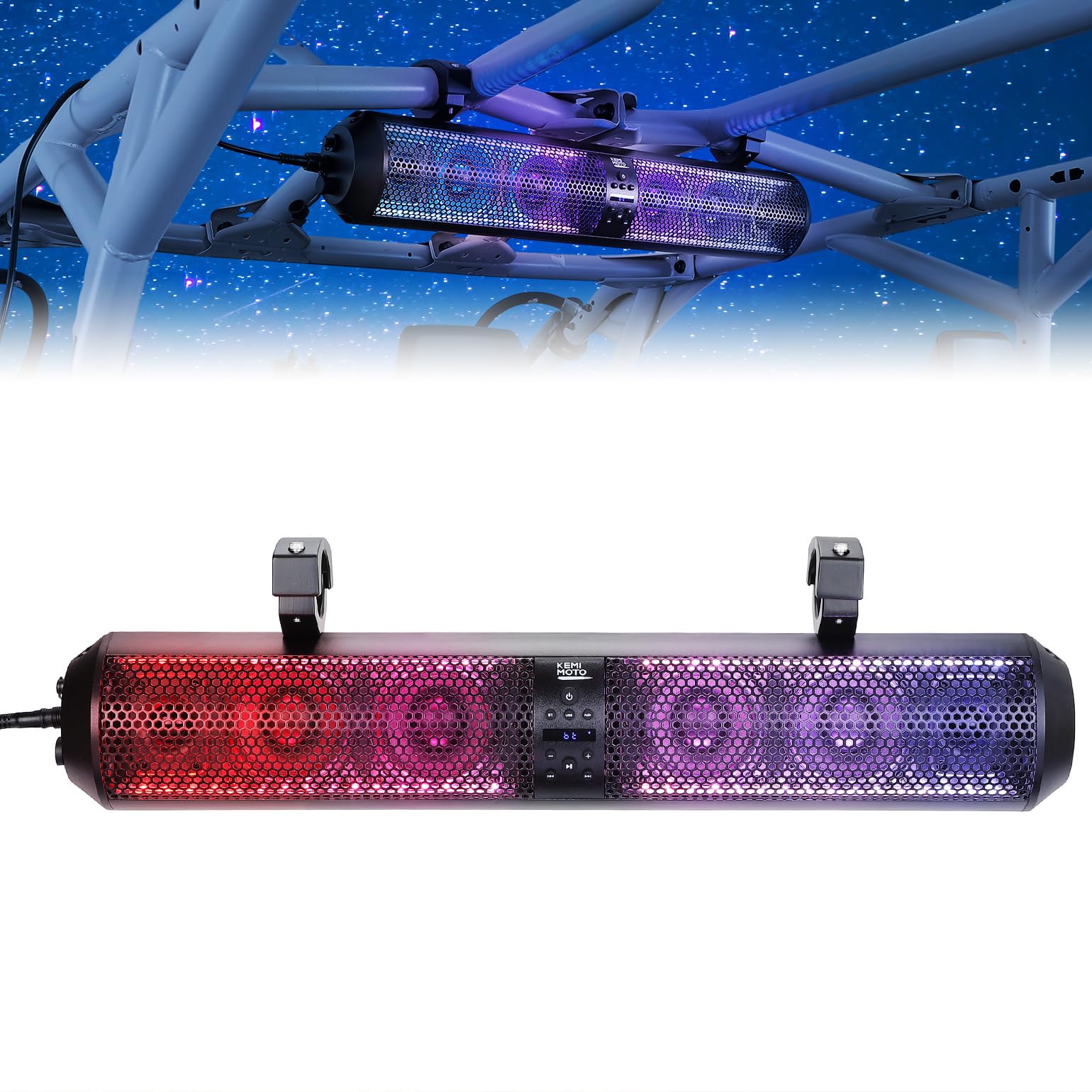 Kemimoto Utv Sound Bar 28 Inch Sxs Speaker Rgb Wireless Control Bluetooth Compatible With 2X Tweeter And 4X Subwoofer Compatible
