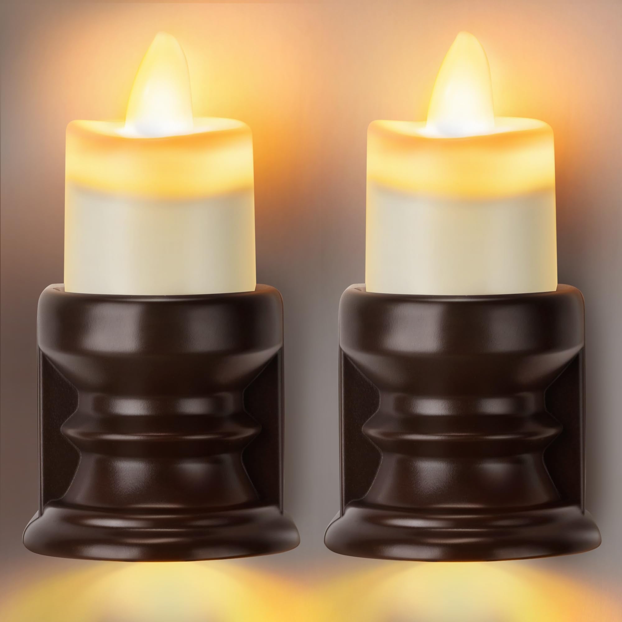 Meonum 2 Pcs Flameless Candle Night Light Plug Into Wall, Led Motion Sensor Dusk To Dawn Nightlight Farmhouse Vintage Rustic Fli