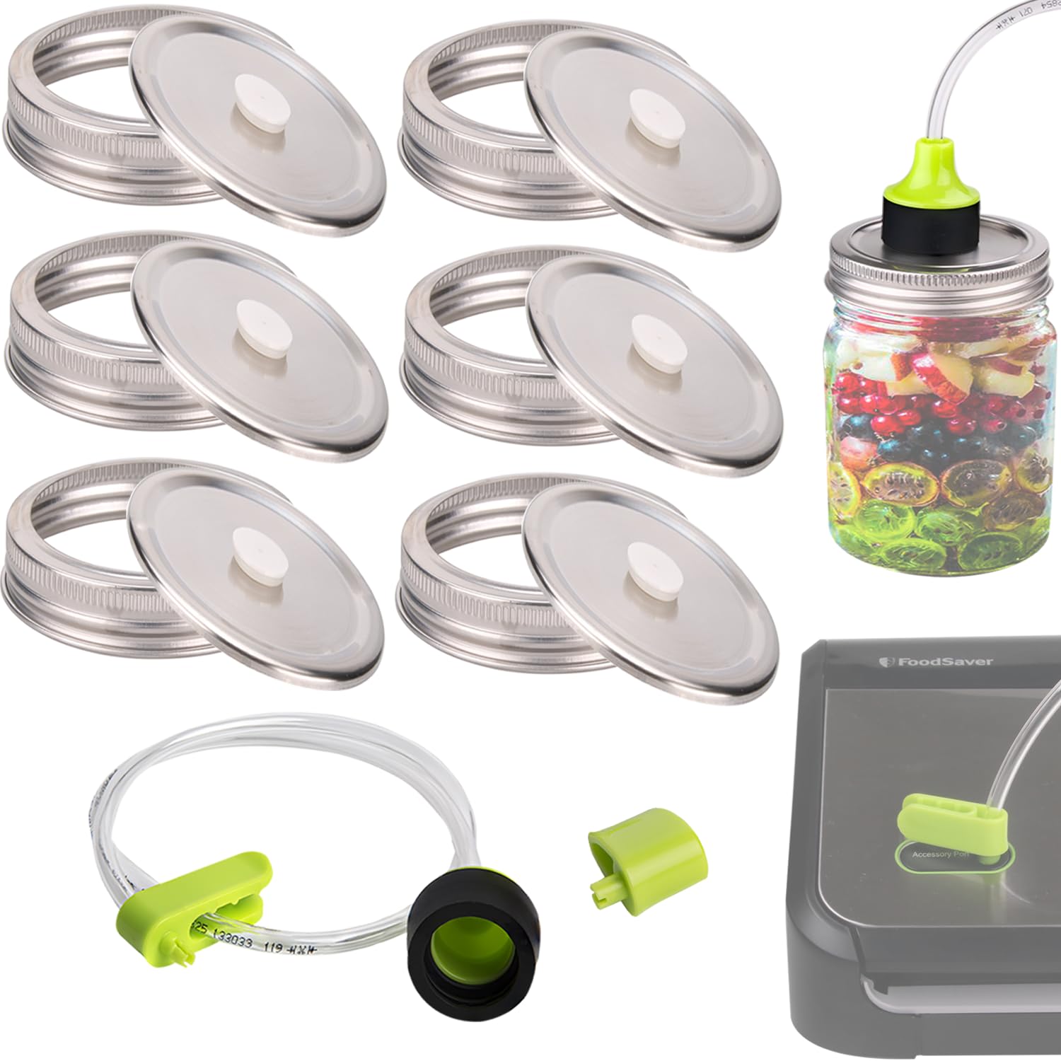 vacuum seal mason jar lids for FoodSaver Vacuum Sealer, Vacuum Seal Lid for 3.38 in Mason Jar,6 set vacuum stainless Steel Lids 