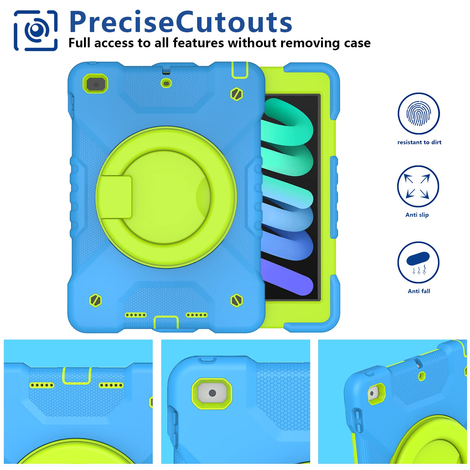 Ipad 9.7 Inch Case Ipad 6Th/5Th Generation Cases,Case For Ipad 9.7 Pro & Ipad Air 2 Full Body Silicone+Pc Protection Rotating St