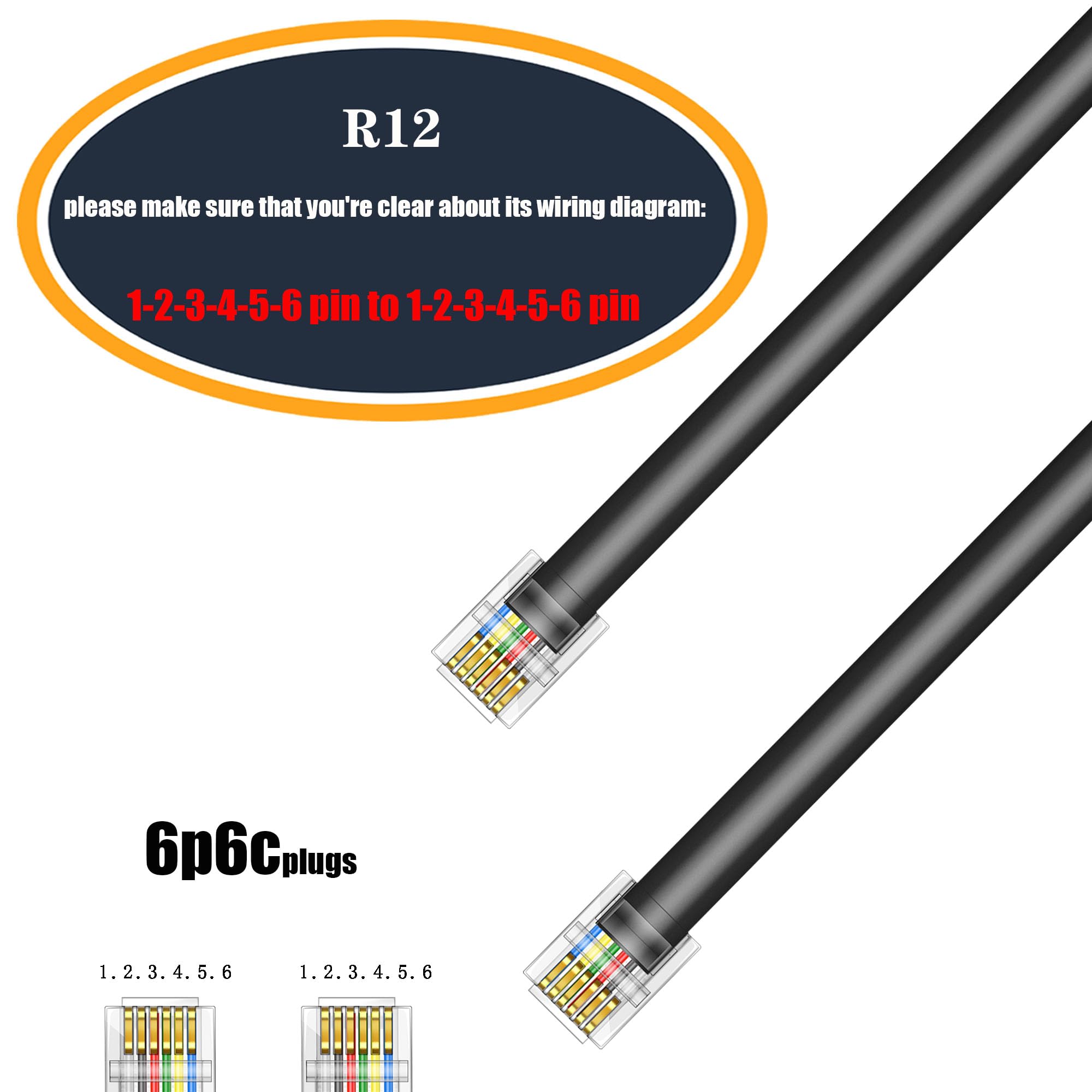 Jmzly Rj12 Cable Phone Cord Rj12 6P6C Male To Male Straight Wired For Both Data And Voice Use Black   6.6Feet 3 Pack