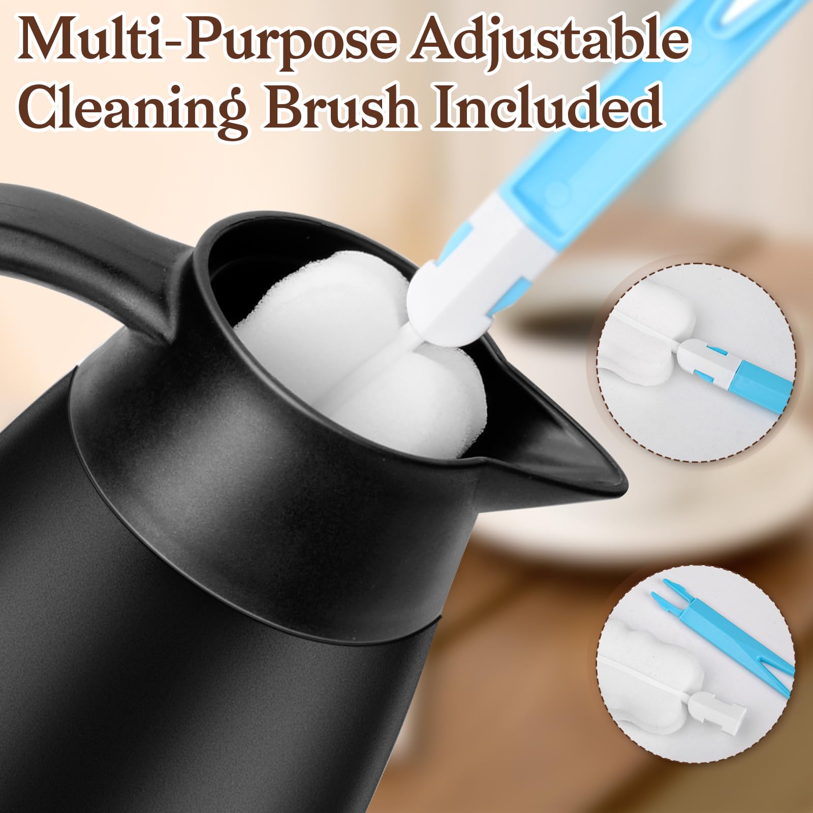 68 Oz Thermal Coffee Carafe, Insulated Stainless Steel Coffee Carafe Double Walled Vacuum Thermal Pot Flask With Brushes Coffee