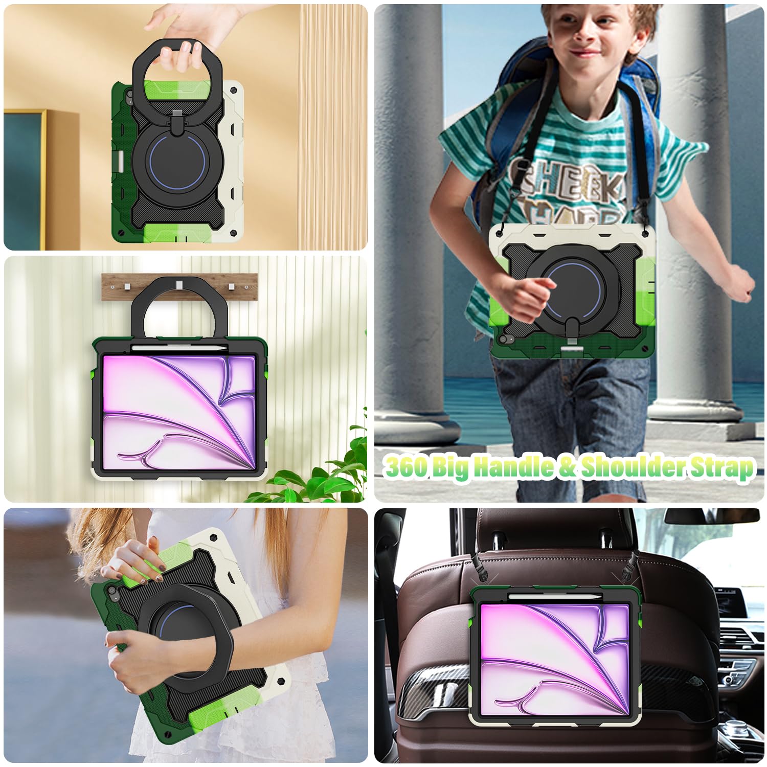 Roiskin For Ipad Air 13 Inch Case M2 2024 With Hd Screen Protector & Shoulder Strap & Pen Holder [ 15Ft Drop Protection] Heavy D