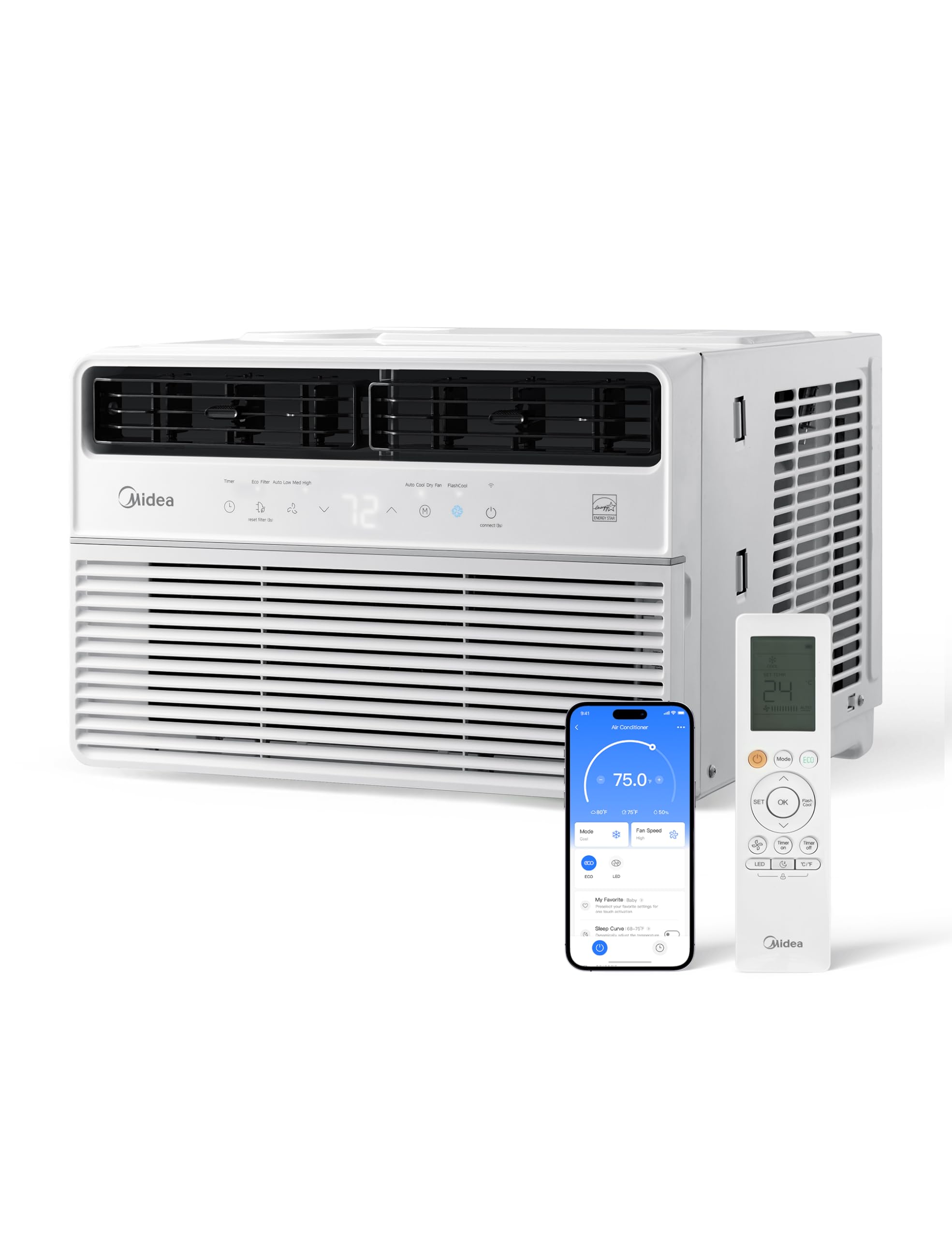 Midea MAW08S1VWT-A 8K 8,000 BTU Smart Inverter Window Air Conditioner with APP, Alexa Control, Cools up to 350 Sq. Ft, Quiet Ope