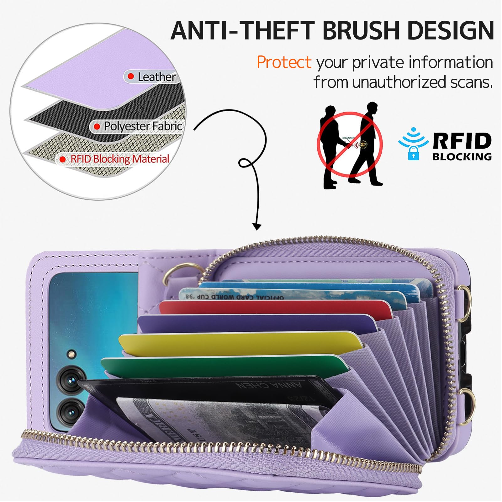 Ninki Compatible For Motorola Razr 2024 Case With Wallet,Lanyard Hinge Protection Card Holder For Moto Razr 2024 Matte Leather W