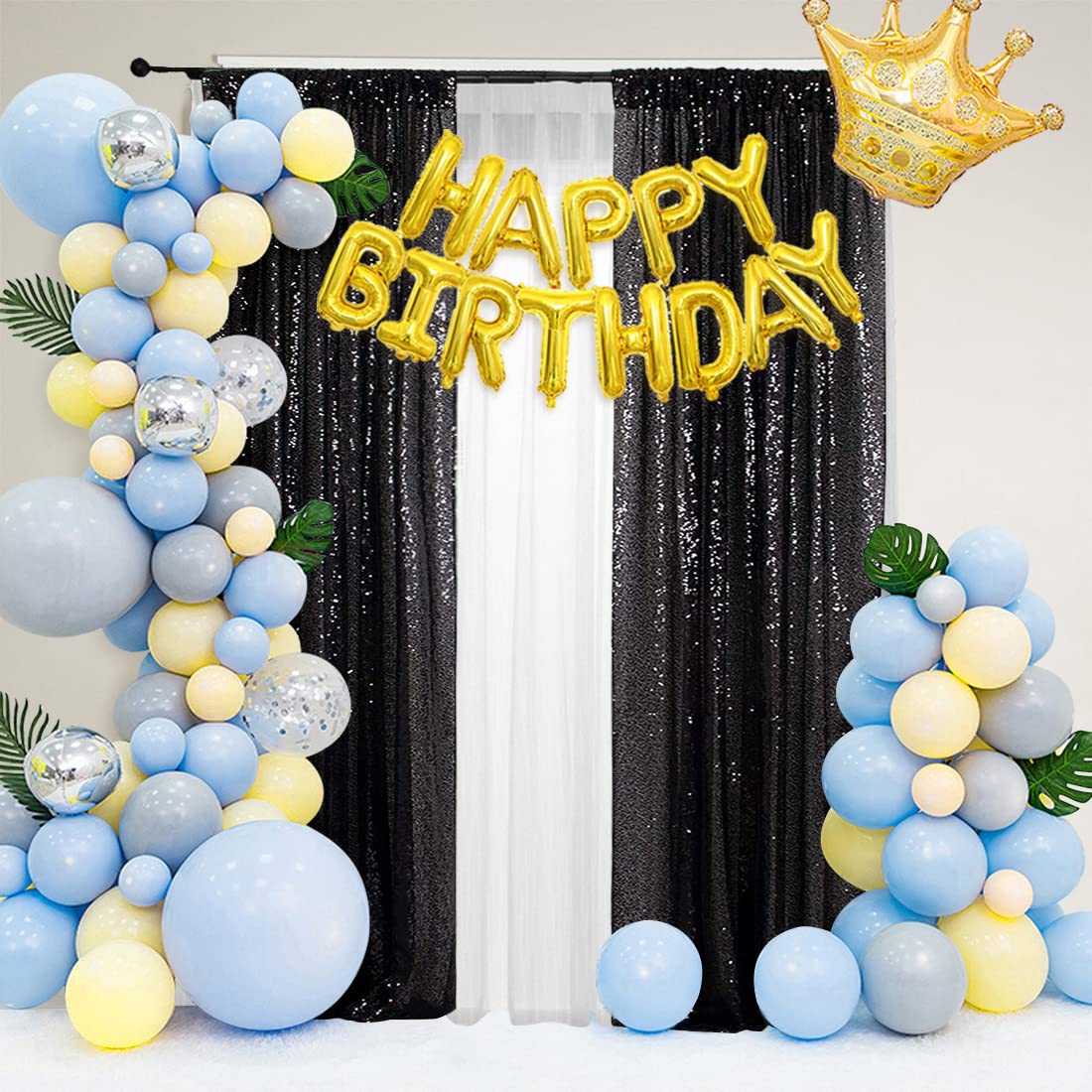 Partydelight Black 2Ft X 8Ft Sparkly Sequin Backdrop Curtains, 2 Panels, For Wedding, Party, Room Decorations.