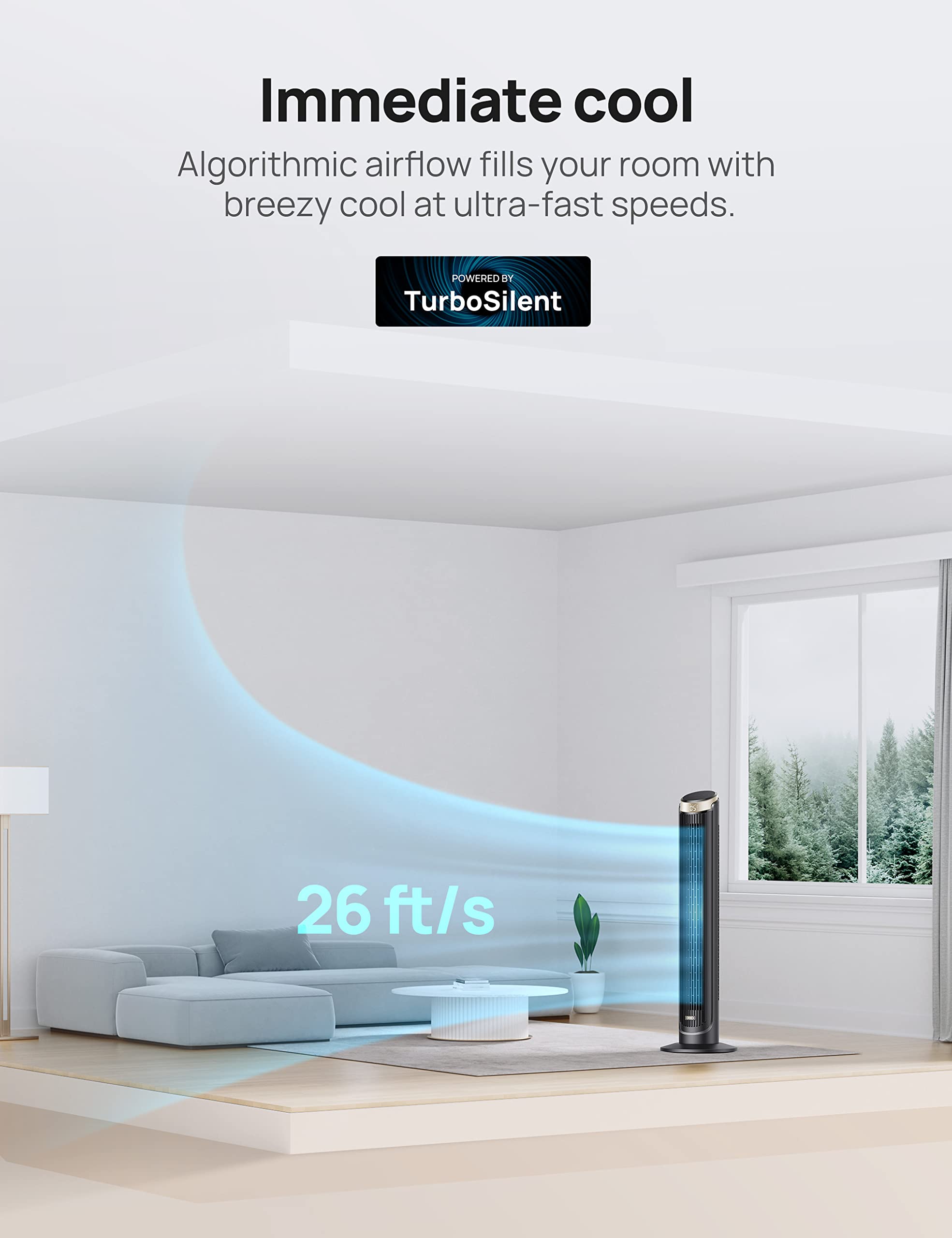 Dreo 40'' Wifi Tower Fan, 26Ft/S High Speed Cooling, Quiet Floor Fan With Remote, 90 Oscillating Fan, 4 Modes, 8H Timer, Touch C