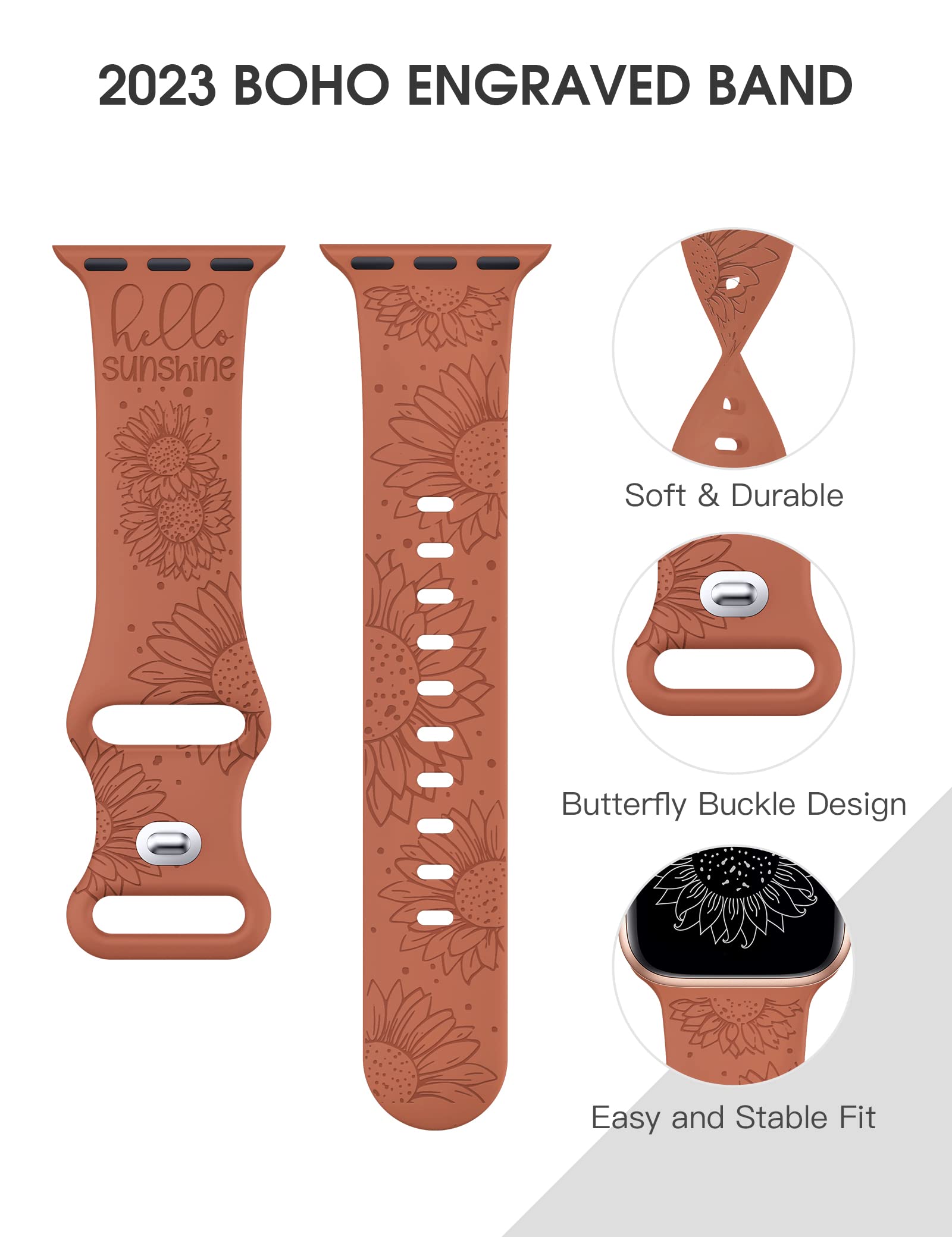 Toyouths Sunflower Engraved Band Compatible With Apple Watch Bands 41Mm 40Mm 38Mm Women Girls, Floral Lace Fancy Fashion Stretch