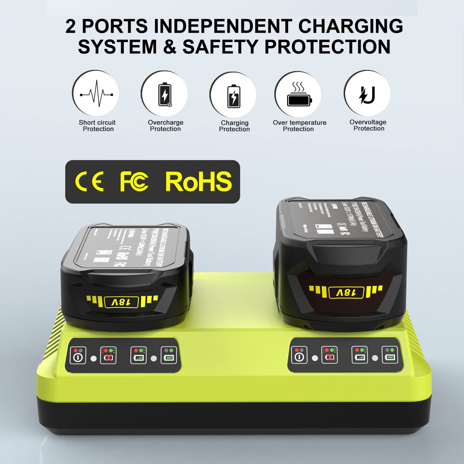 Powilling P117 Replacement For Ryobi 18V Battery Charger, P118 Compatible With Ryobi 18V For Ryobi One+ Plus Battery P100 P101 P