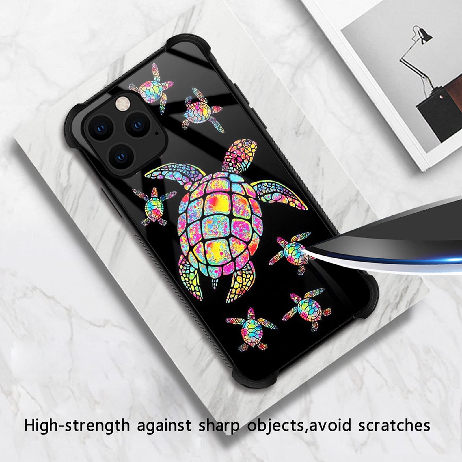 CARLOCA iPhone 13 Case Shockproof Anti-Scratch Drop Protection Polycarbonate Colorful Rainbow Turtle Family