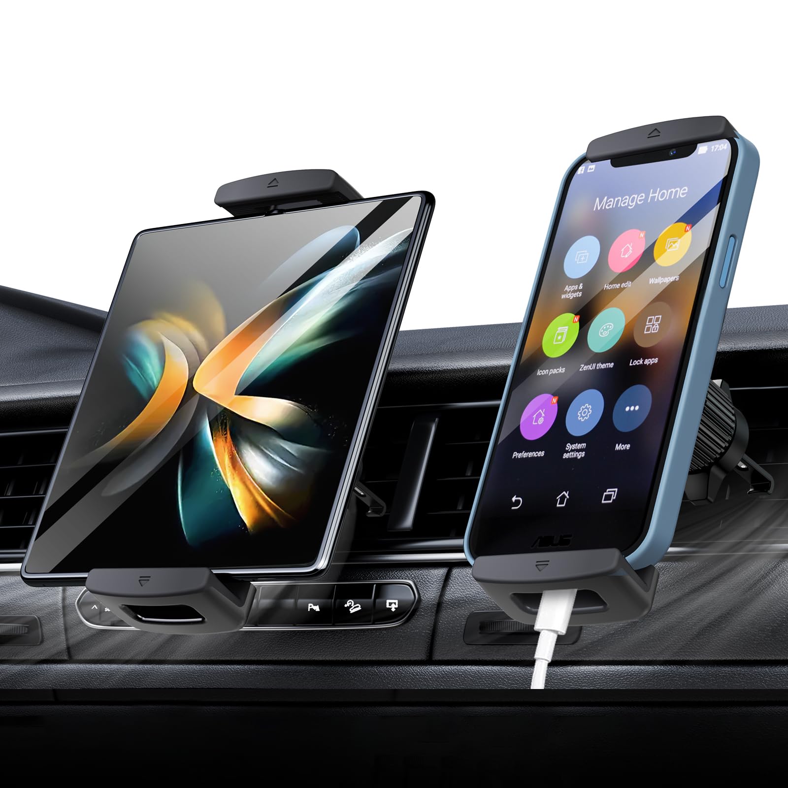Xuenair Z Fold 5 Car Mount, [360� Rotatable& Firmly Grip & Never Fall Off] Vent Tablet Mount For Car, Ipad Mini Car Mount For Samsung Z Fold 6 5 4 3 Iphone Google Motorola Ltc Phones