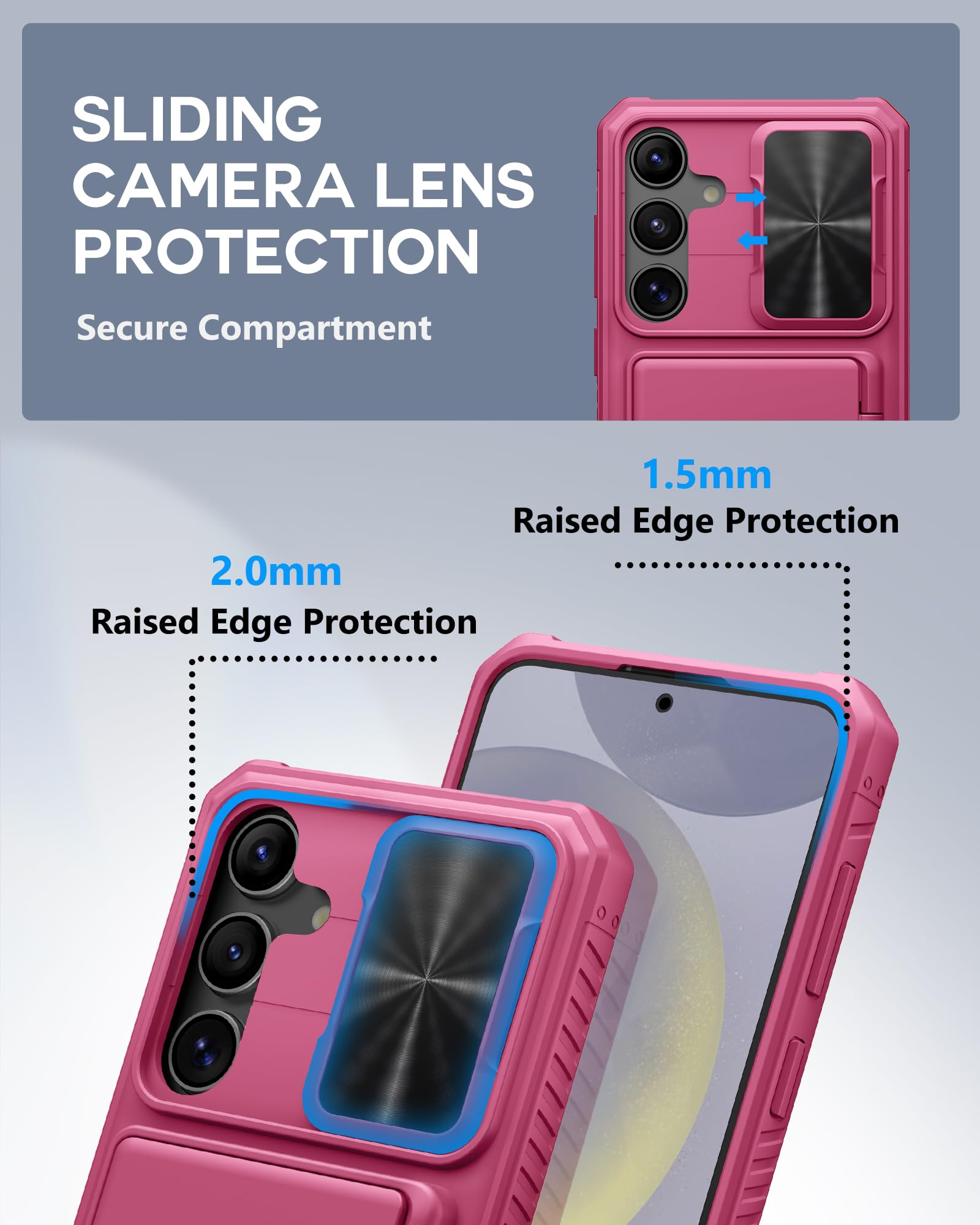 Atatoo For Samsung Galaxy S24+ Plus Case, Built In Card Holder(Store 4 5 Cards) & Slide Camera Cover, Military Grade Protection,