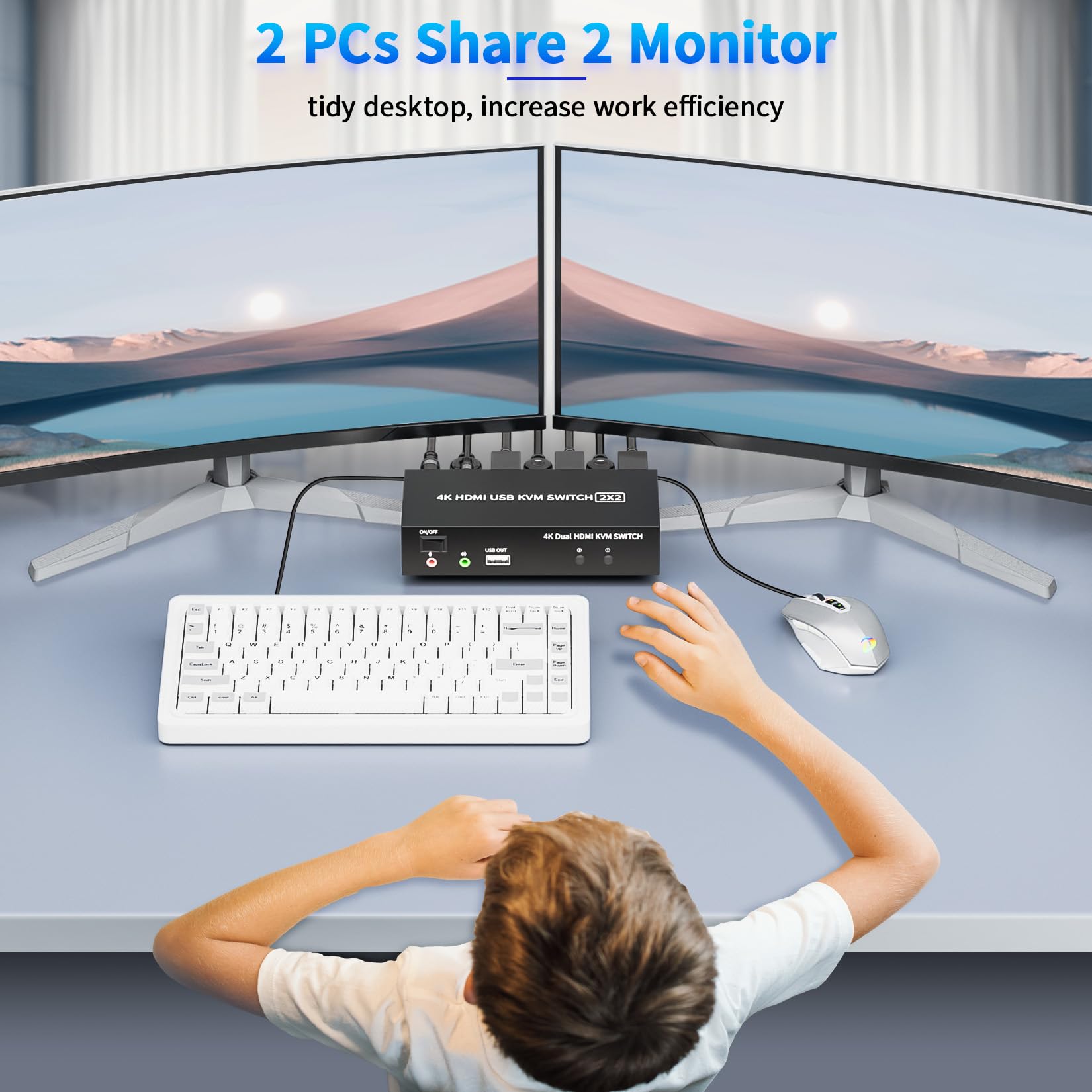 2 Ports Dual Monitor Kvm Switch, 4K@60Hz Kvm Switch 2 Monitors 2 Computers, Kvm Dual Monitor Hdmi Switcher 2X2 For 2 Computers S