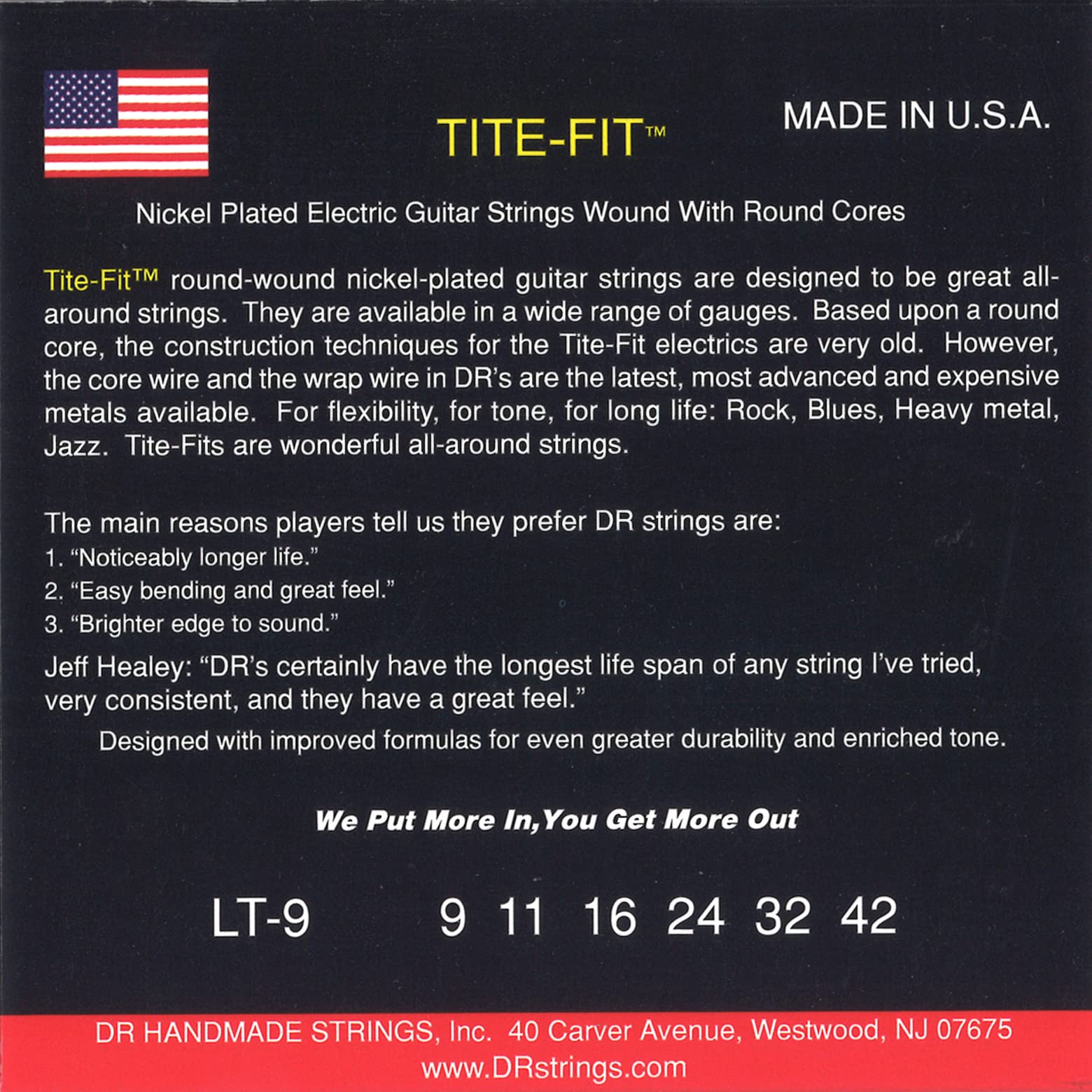 Dr Strings Tite Fit Electric Round Core 9 42