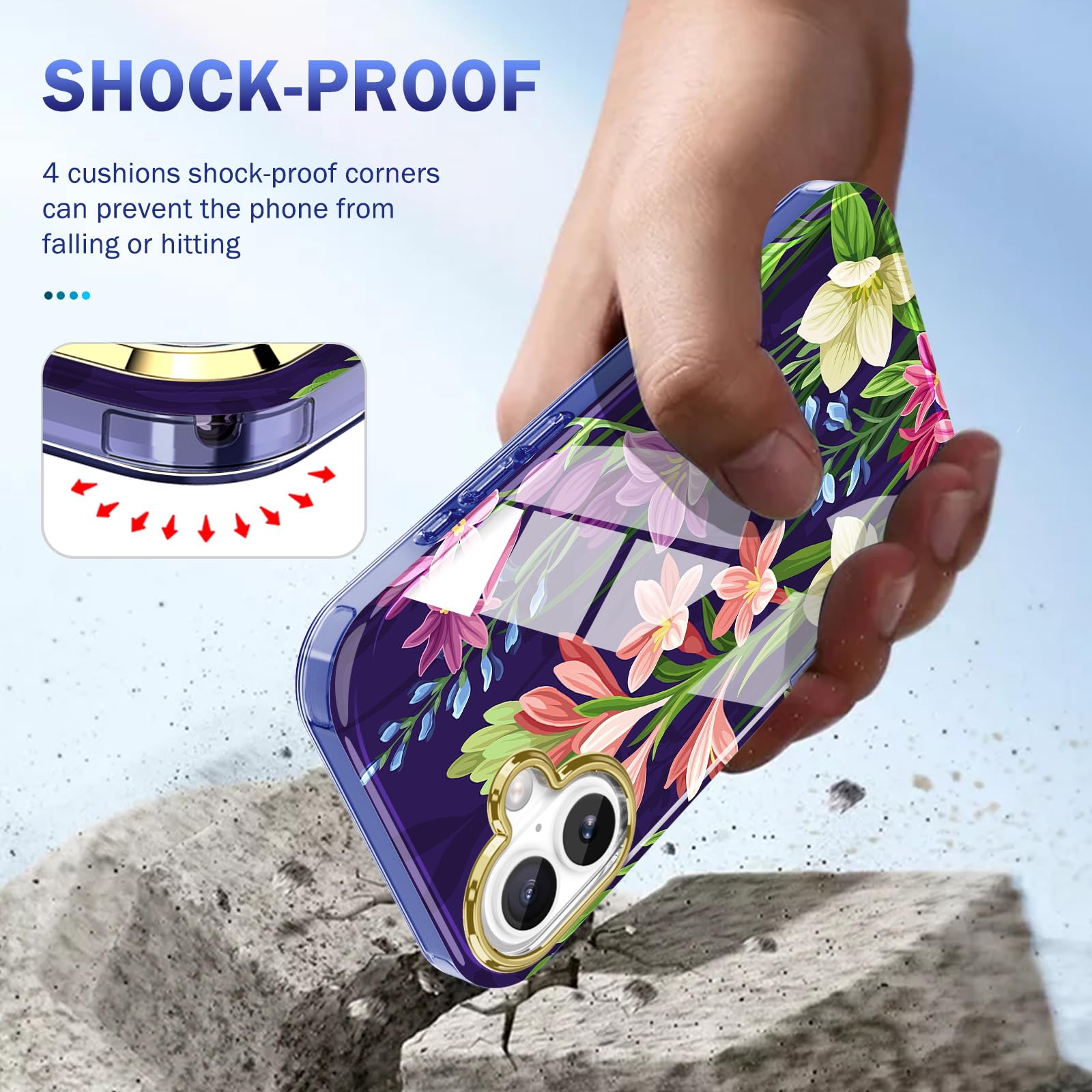 Turquiase Cute Flower Case For Iphone 16 Plus 6.9 Inch Built With Screen Protector, Lightweight And Stylish Full Body Shockproof