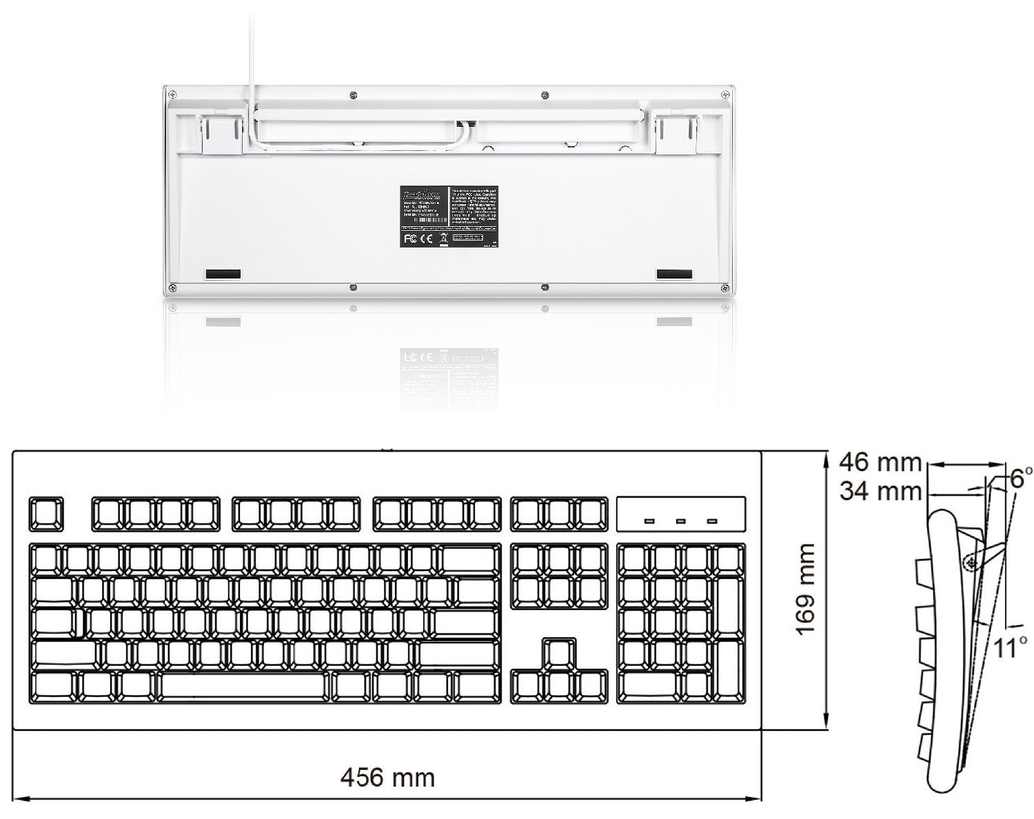 Perixx Periboard 106 Us W, Performance Wired Keyboard   20 Million Key Press Life   Full Size 17.9'X6.6'X1.7'   White