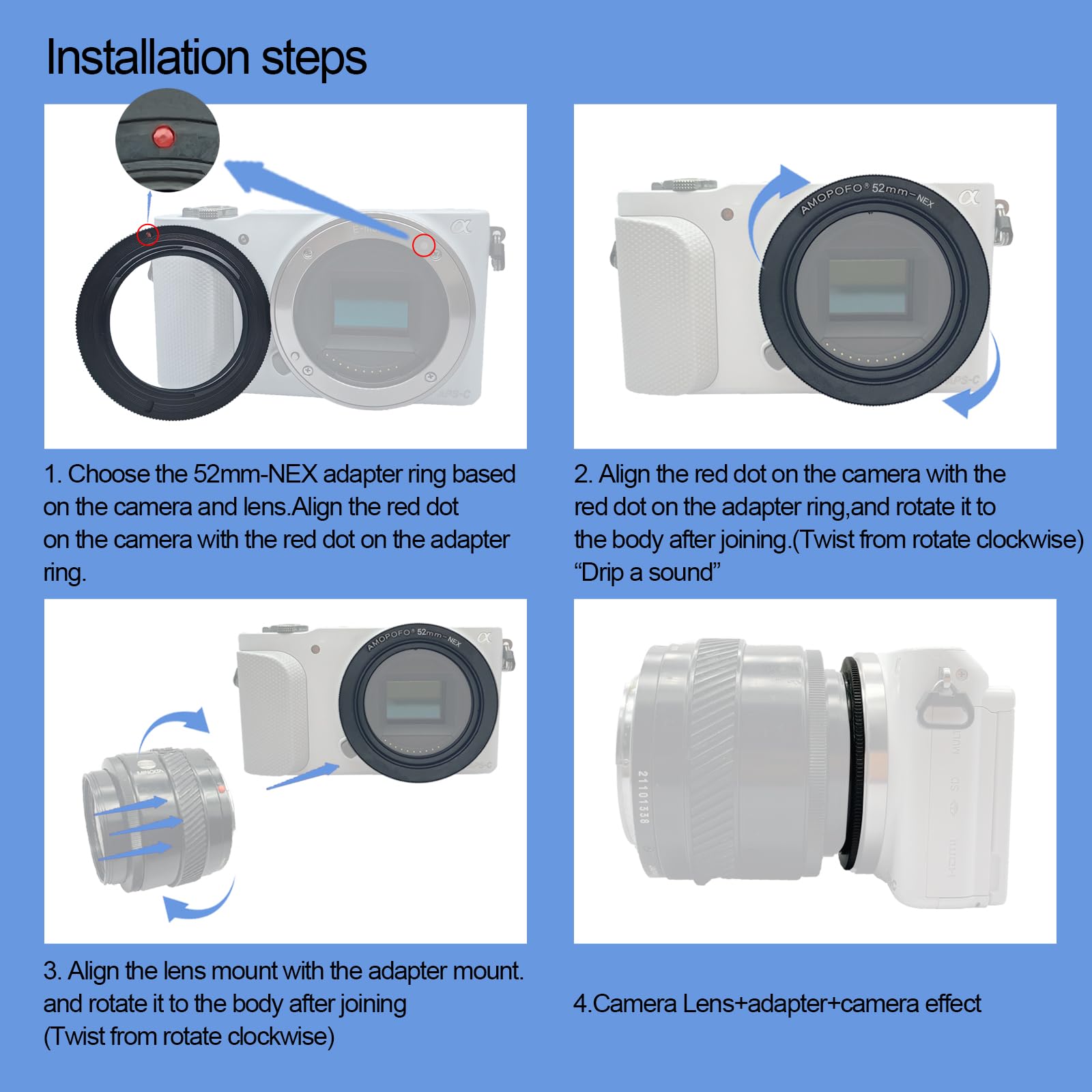 52Mm To Nex Macro Lens Reverse Ring Compatible With A9 A7 A7S A7R A7Ii A7Rii A7Sii A6300 A5100 A6000 A5000 A3000 Nex-5T Nex-3N N
