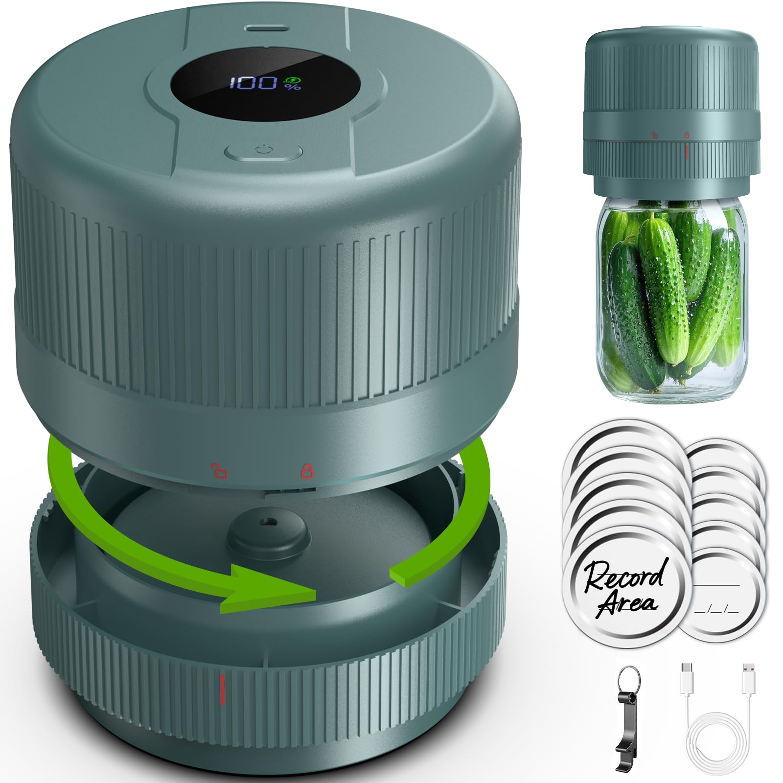 Mason Jar Vacuum Sealer Kit, Electric Sealer for Wide and Regular Mouth Mason Lids, Canning Vacuum Sealer Mason Jar, Automatic V