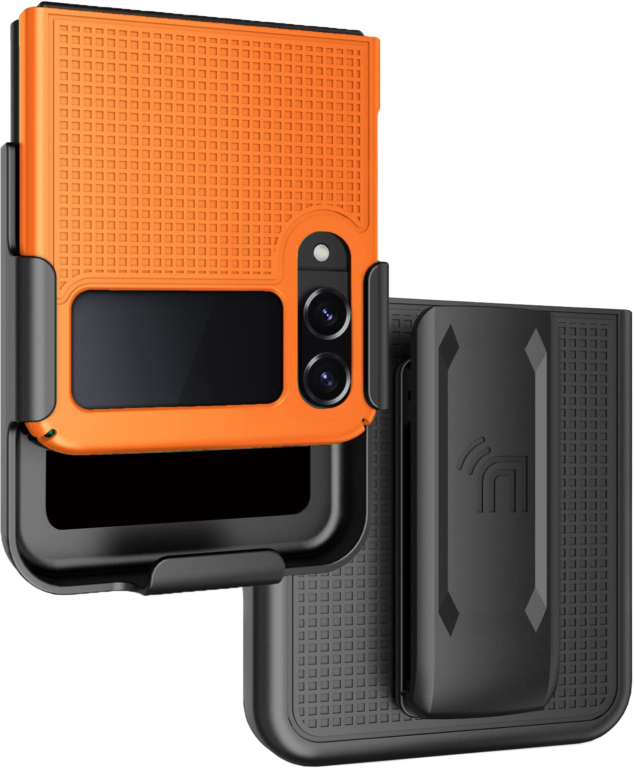 Case with Clip for Galaxy Z Flip 4 5G, Nakedcellphone [Grid Texture] Slim Hard Shell Cover and [Rotating/Ratchet] Belt Hip Holst