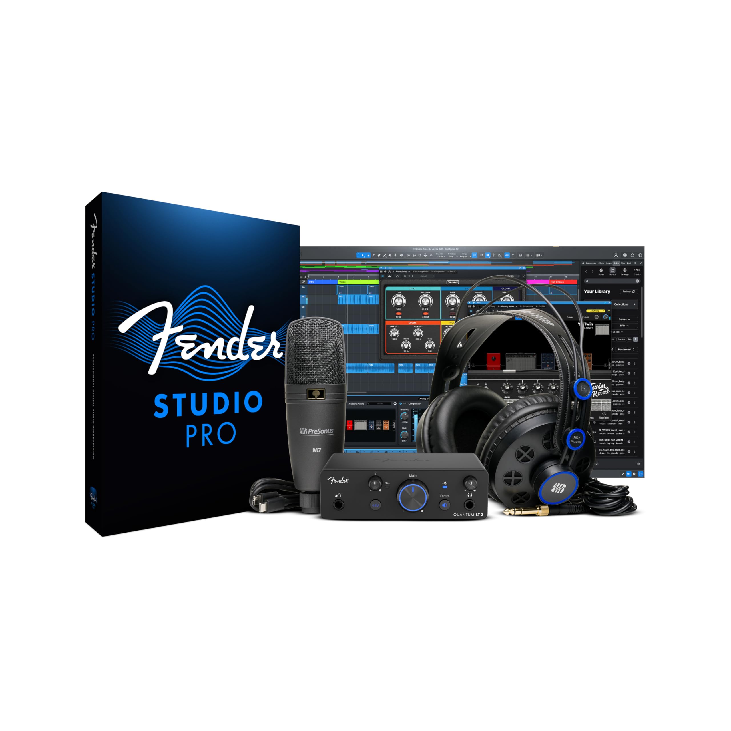 Fender Quantum Creator Bundle | Home Recording Kit with Quantum LT 2 USB-C Interface, M7 Condenser Microphone, HD7 Headphones, X