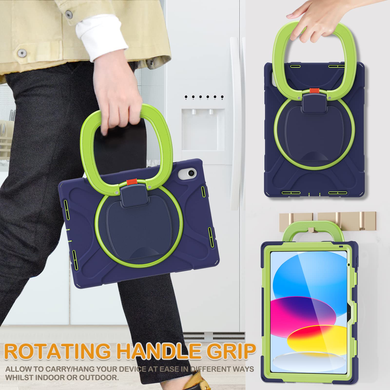 Braecn Case For Ipad 10Th Generation 2022 10.9 Inch A2696 A2757 A2777 Rugged Silicone Cover With Swivel Ring Stand/Pencil Holder