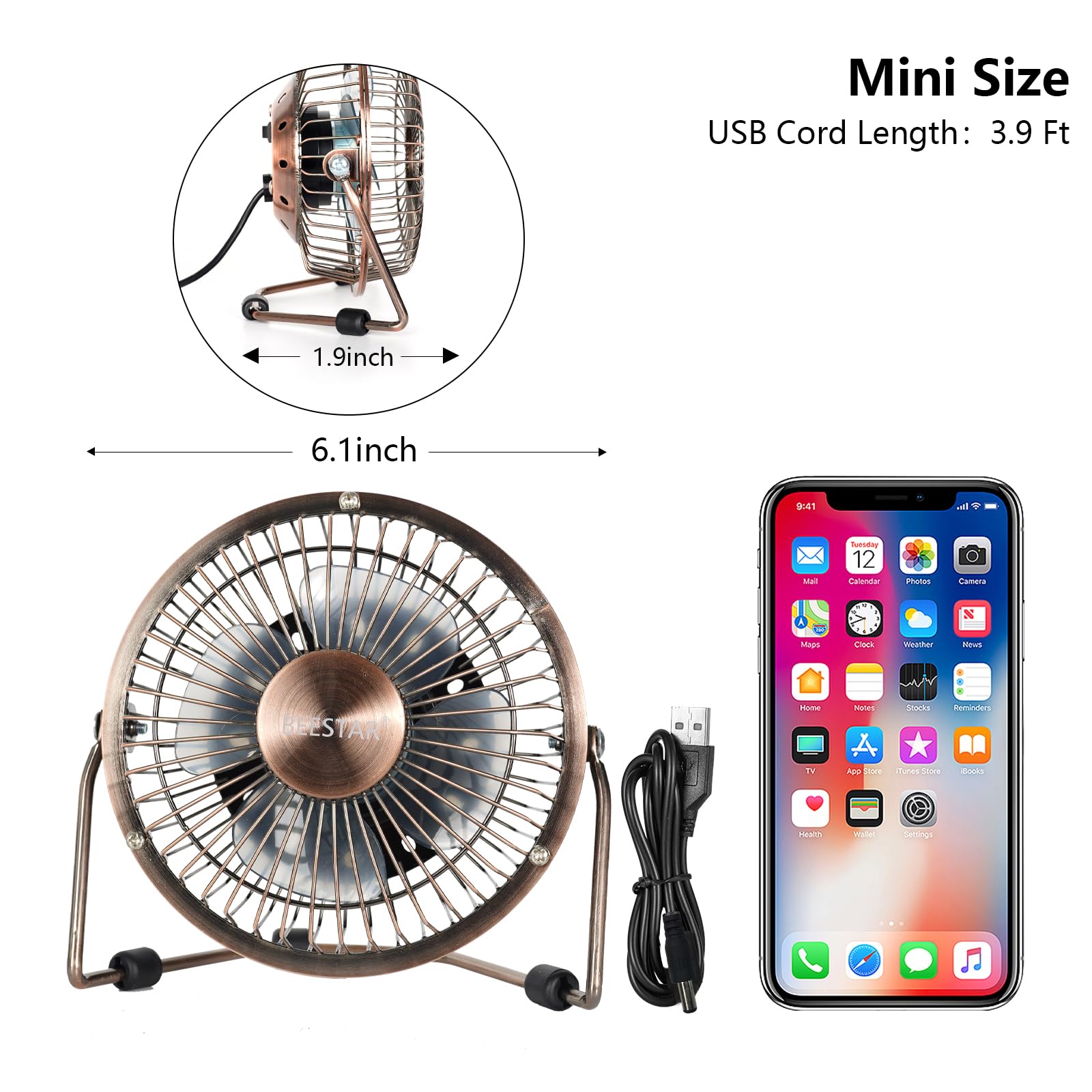 Beestar 4 Inch Desk Small Fan,Usb Mini Fan With Metal Construction,Powerful Usb Powered,360 Rotation Desk Fans Small Quiet,Small