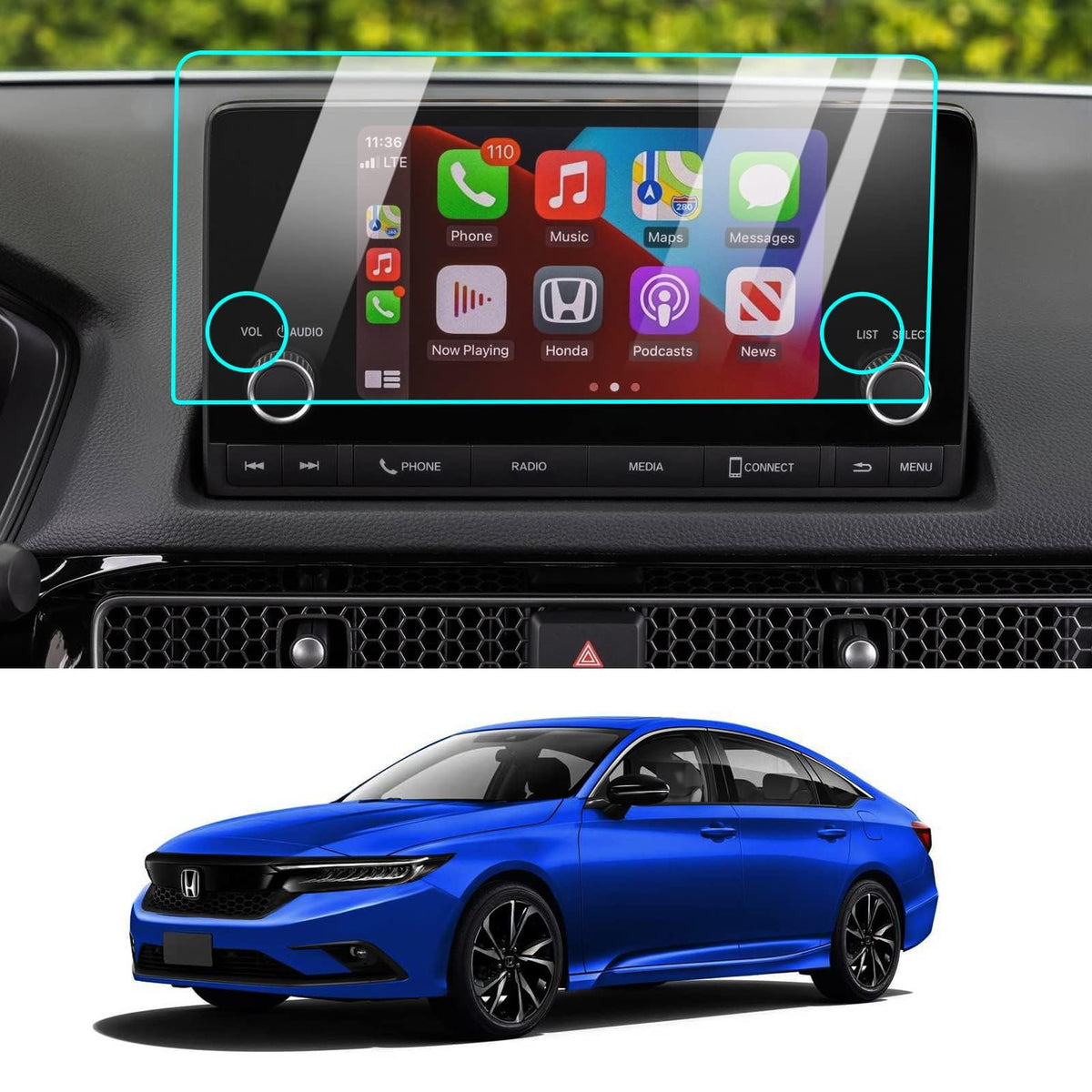 Moonlinks Compatible With 2022 2023 Honda Civic Screen Protector 7 Inch,Tempered Glass Screen Protector For 2023 Crv Ex Touchscreen Protector,Hrv Lx Screen Protective Film With 2 Button Version