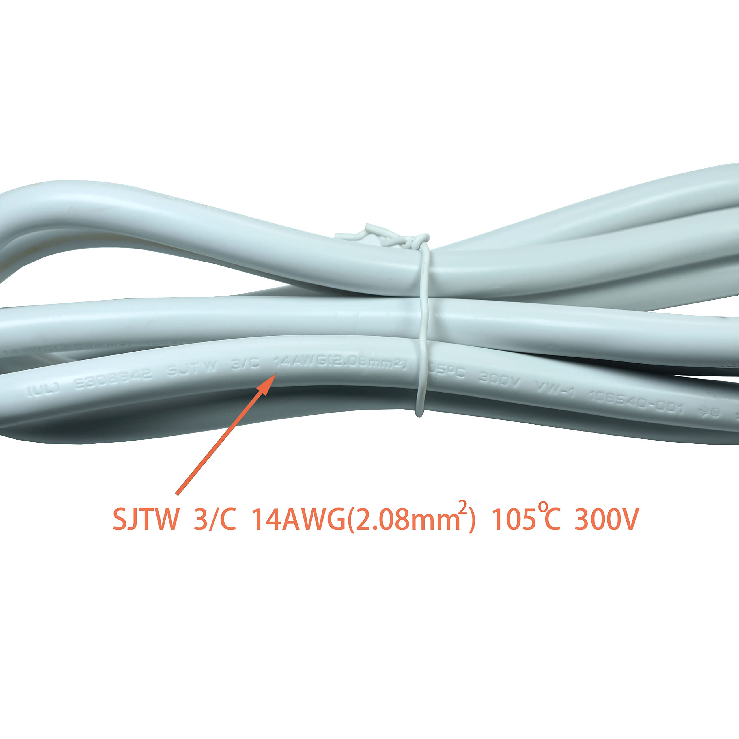 White Sjtw 14Awg 3 Conductor 3 Prong Power Cord With Open Wiring, Nema 5 15P To 3 Wire 15A 125Vac, 6 Ft Replacement Power Cord W