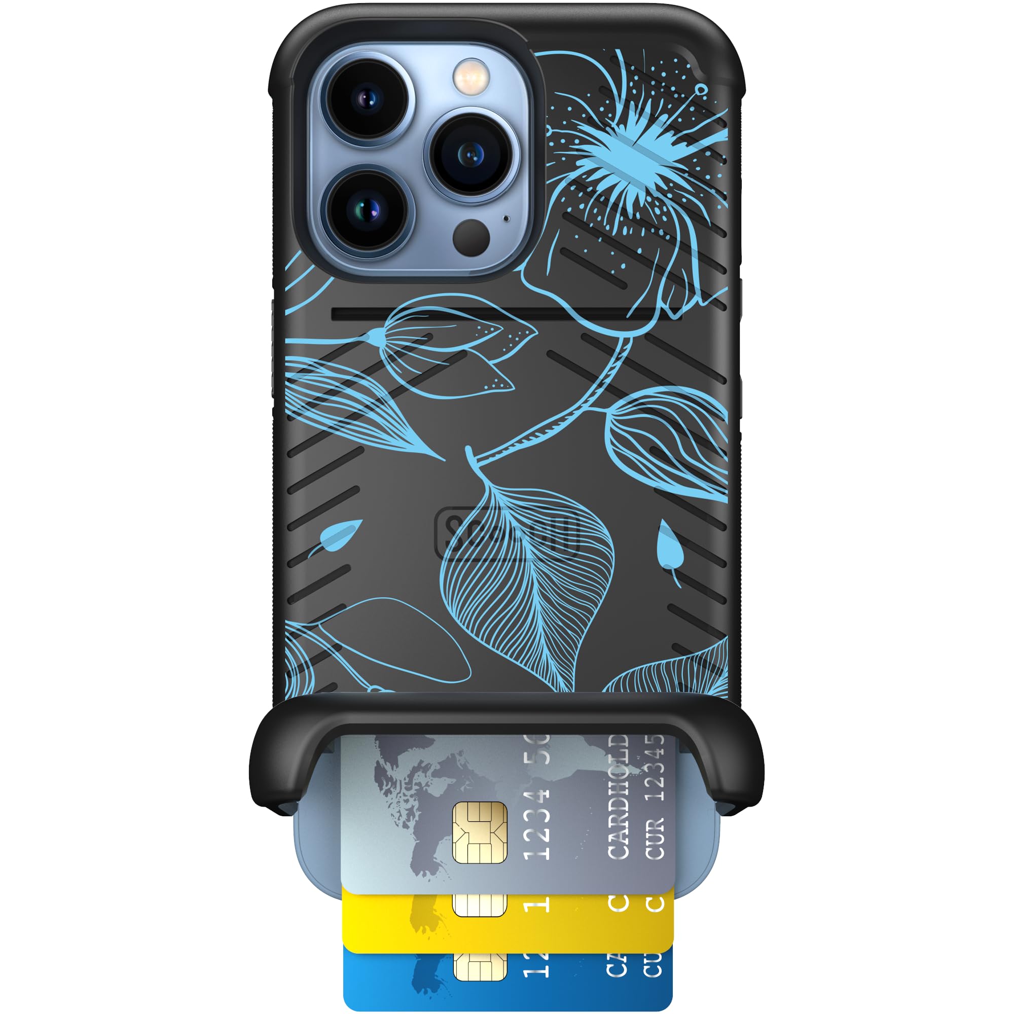 Scooch for iPhone 13 Pro Case with Card Holder, Wingmate Wallet Case with Hidden Card Slot and RFID Protection, Holds 3 to 4 Car