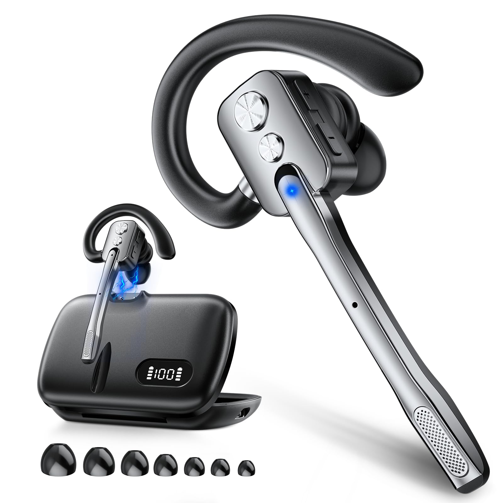 Bluetooth Headset, Wireless Headset with Dual-Mics & Noise Cancelling, Bluetooth Earpiece with Mute for Office Business Work Tru
